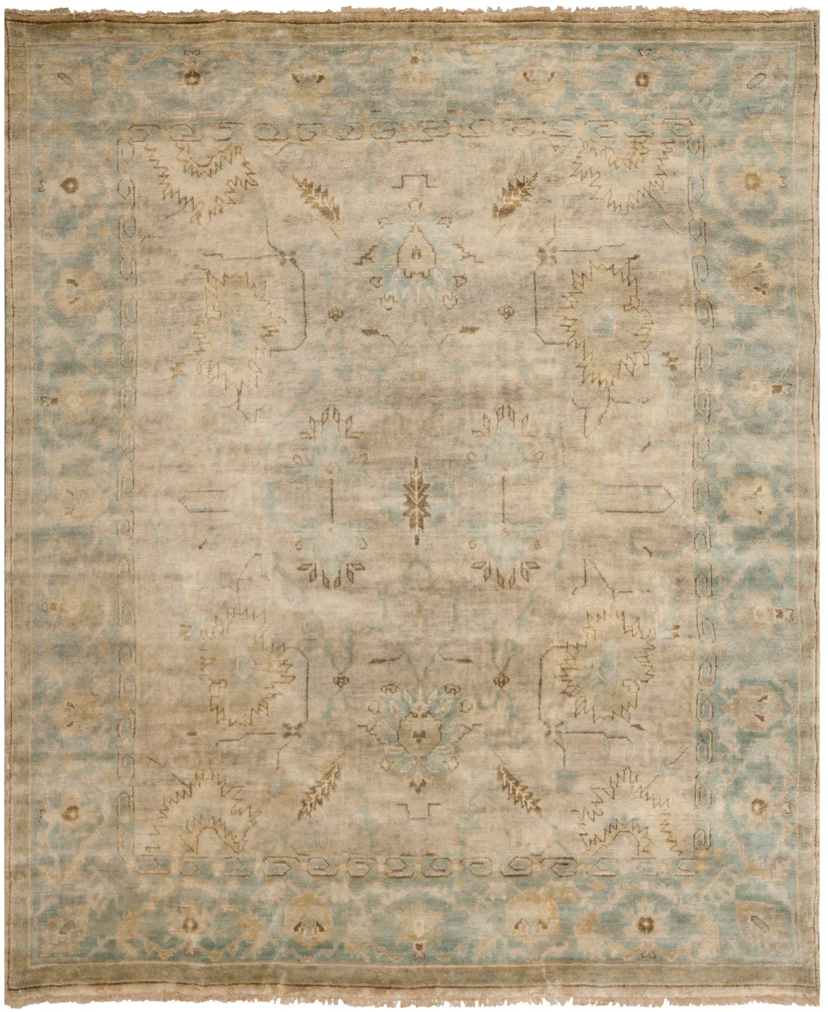 Oushak Tribal Floral Hand-Knotted Wool Rug