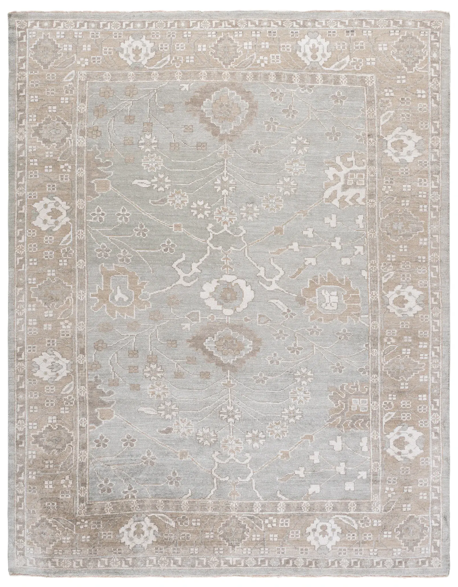 Oushak Faded Medallion Hand-Knotted Viscose Rug