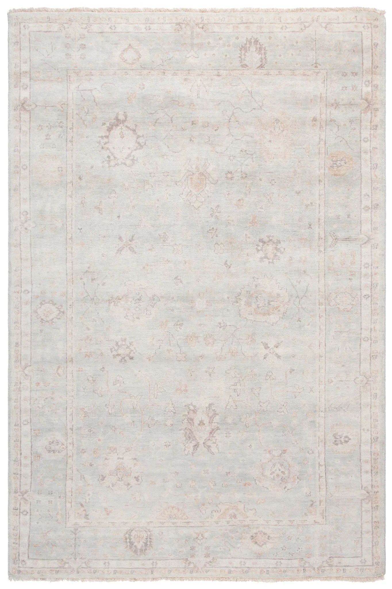 Oushak Faded Floral Hand-Knotted Wool Rug