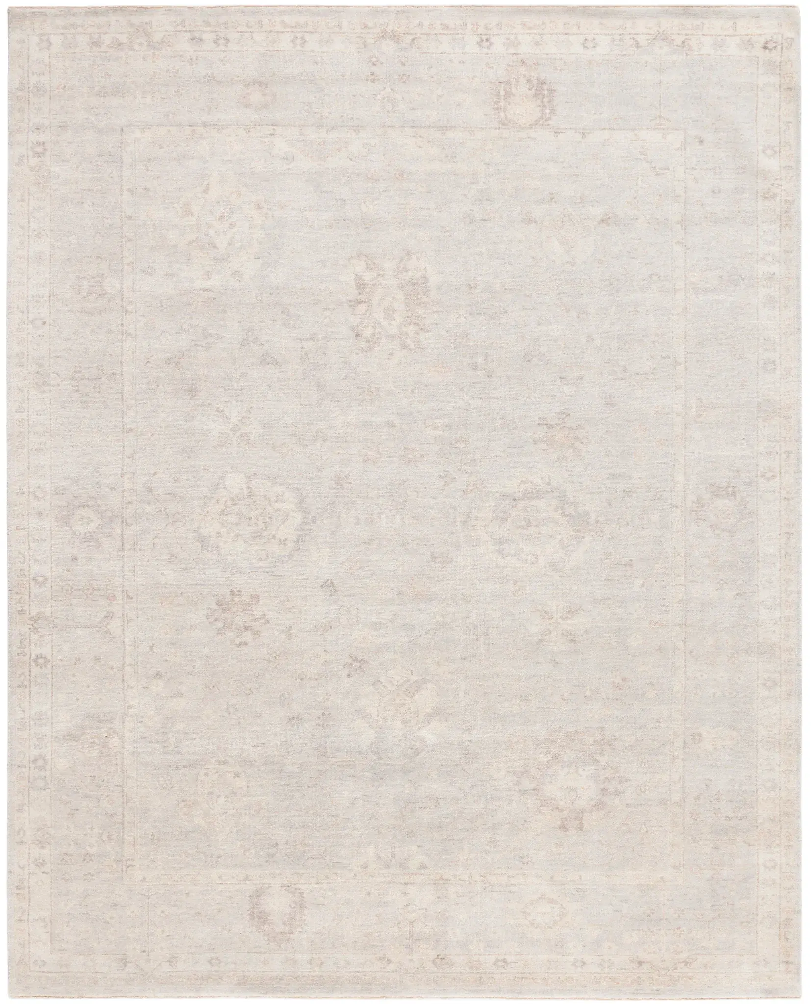 Oushak Faded Floral Hand-Knotted Wool Rug