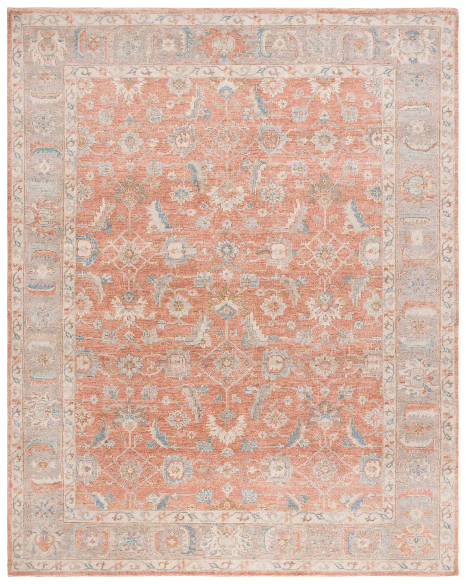 Oushak Floral Lattice Hand-Knotted Wool Rug