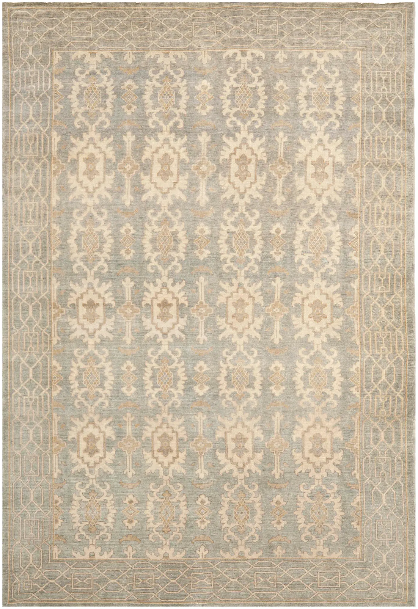 Oushak Repeating Medallion Hand-Knotted Wool Rug