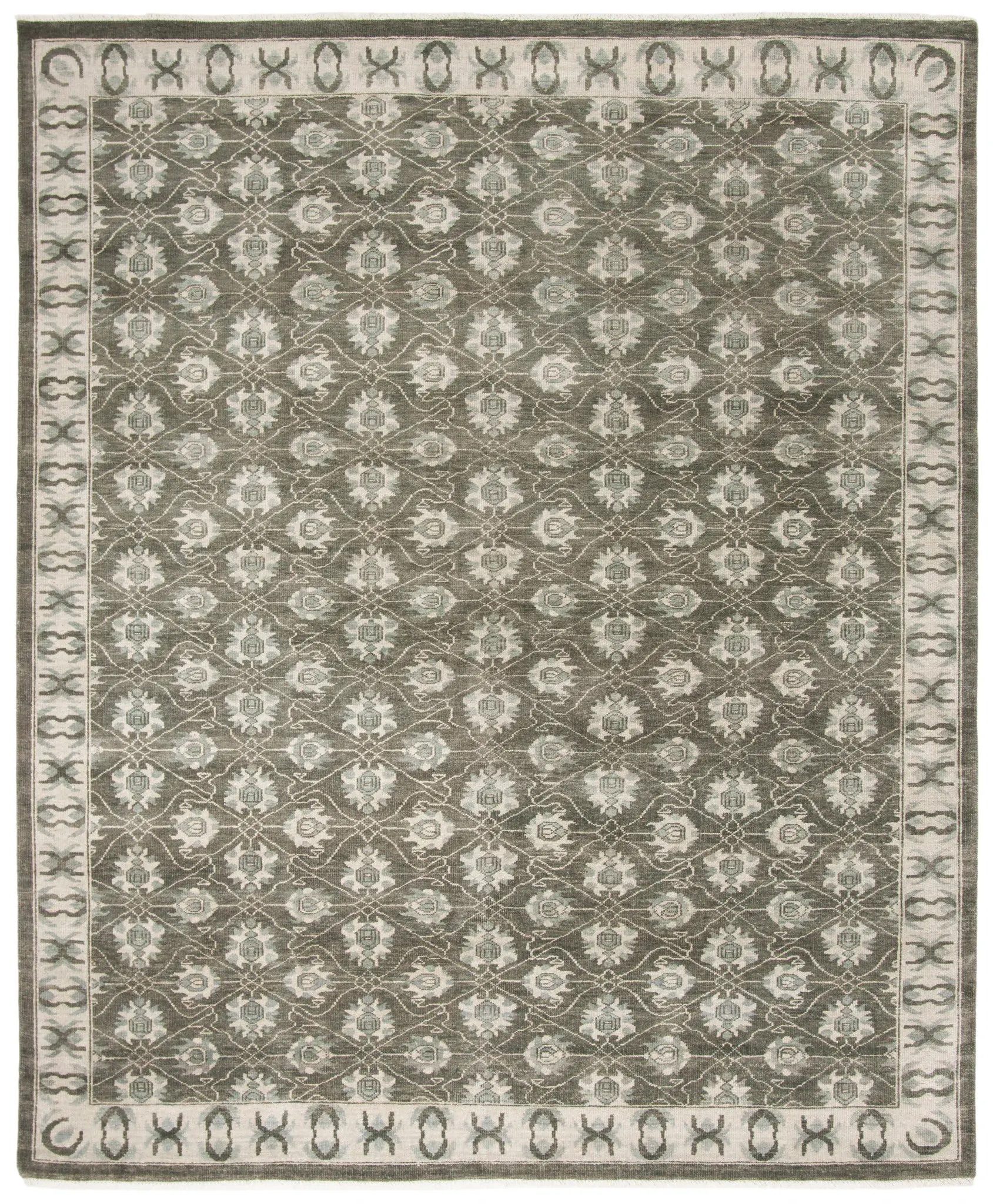 Oushak Classic Lattice Floral Hand-Knotted Wool Rug