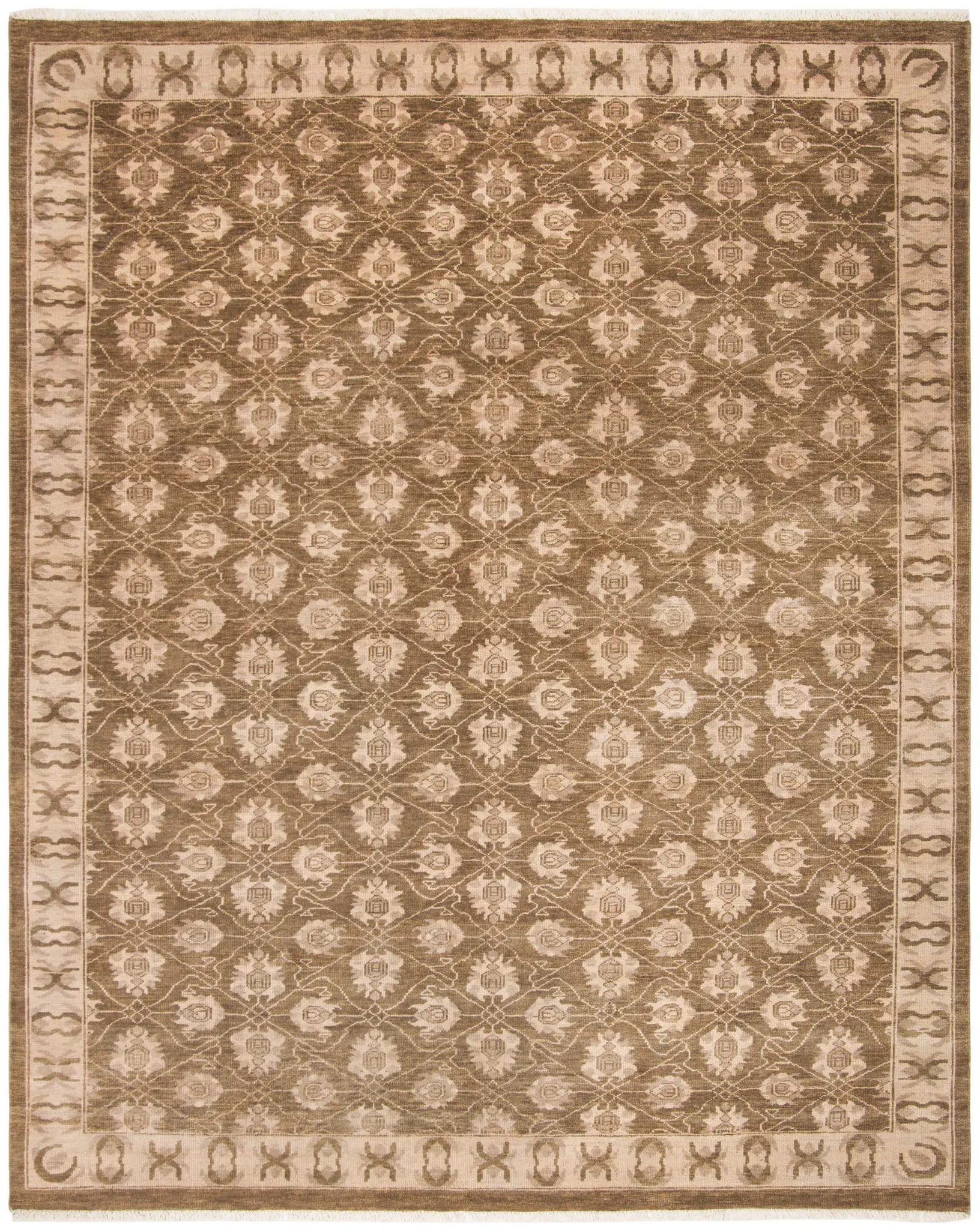Oushak Classic Lattice Floral Hand-Knotted Wool Rug
