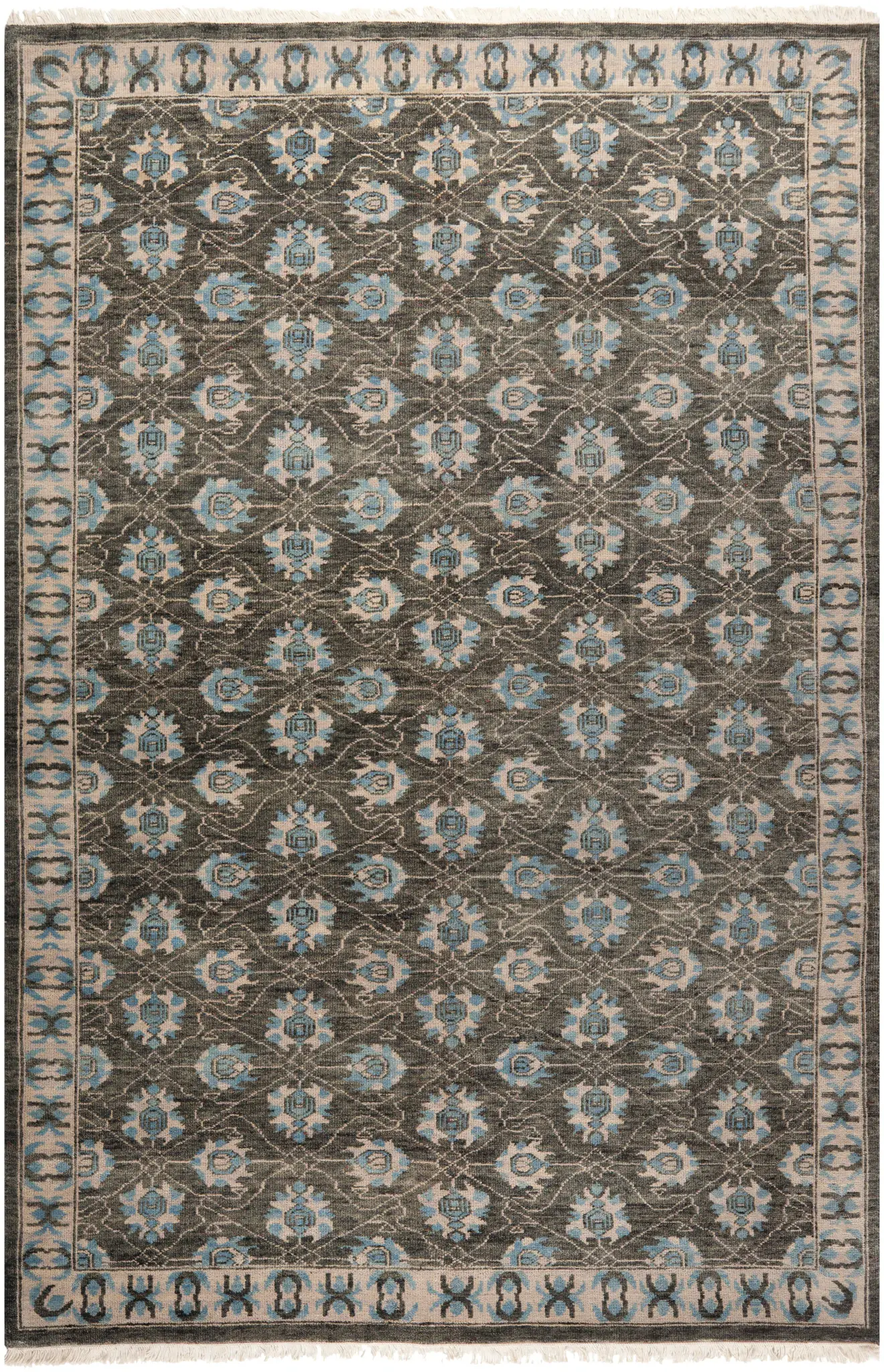 Oushak Classic Lattice Floral Hand-Knotted Wool Rug