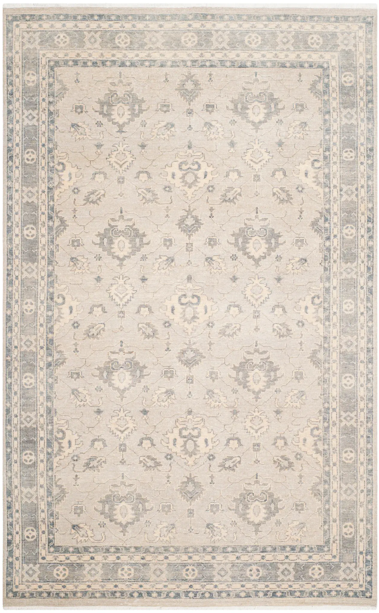 Oushak Allover Palmette Grid Hand-Knotted Wool Rug