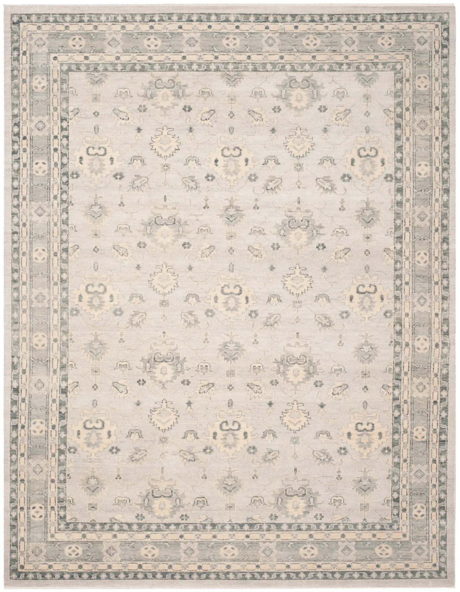 Oushak Allover Palmette Grid Hand-Knotted Wool Rug