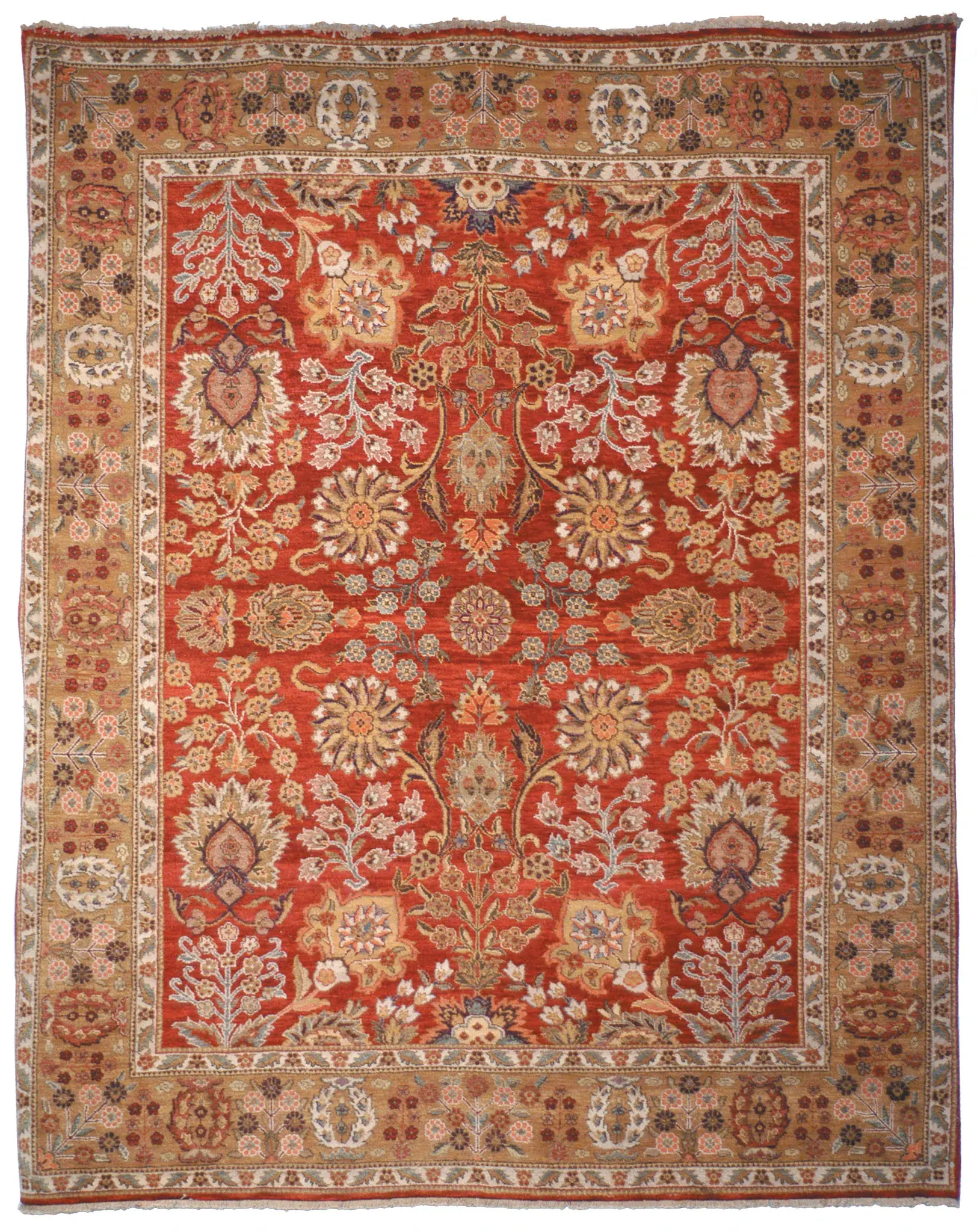 Old World Floral Vine Bordered Wool Rug