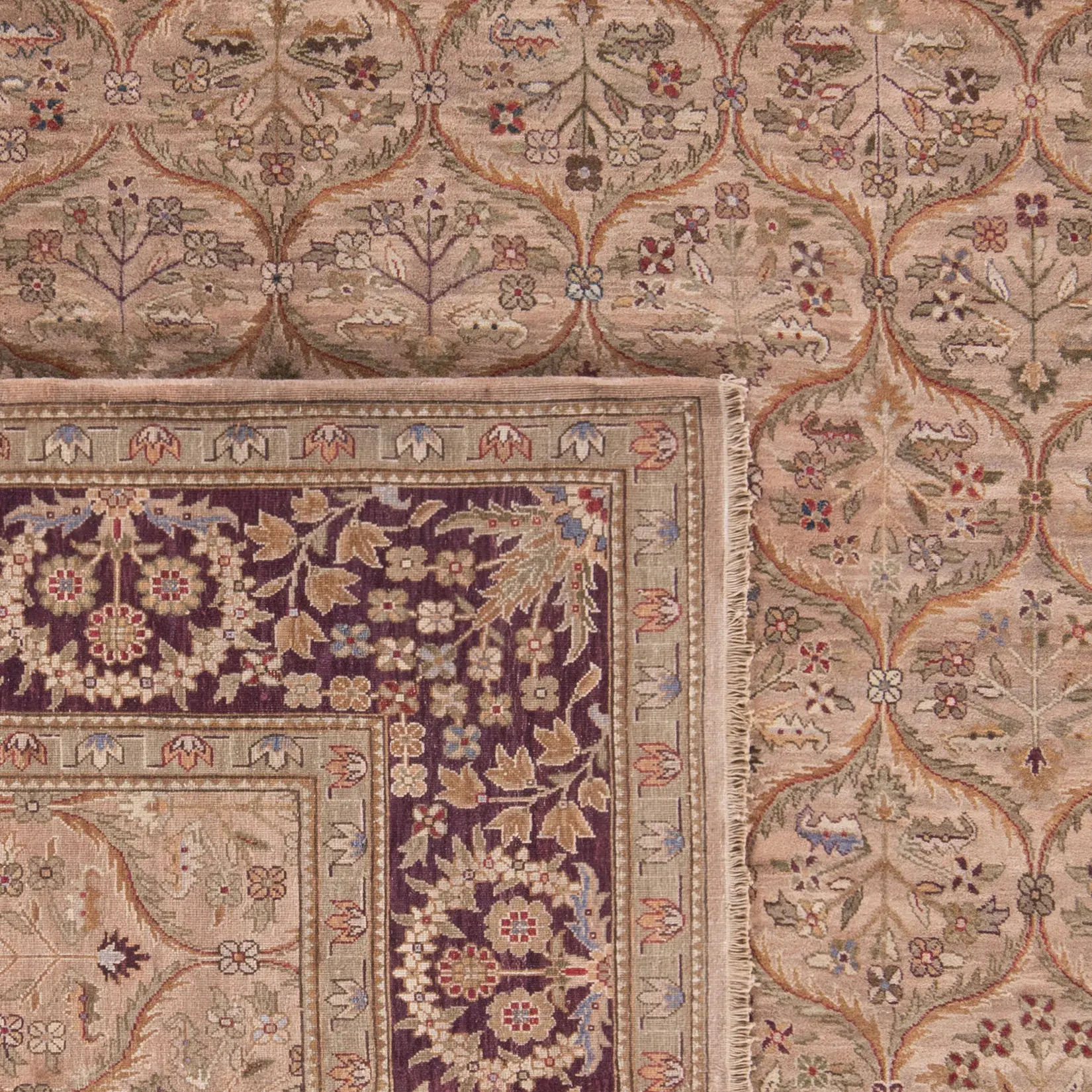 Old World Floral Lattice Wool Rug