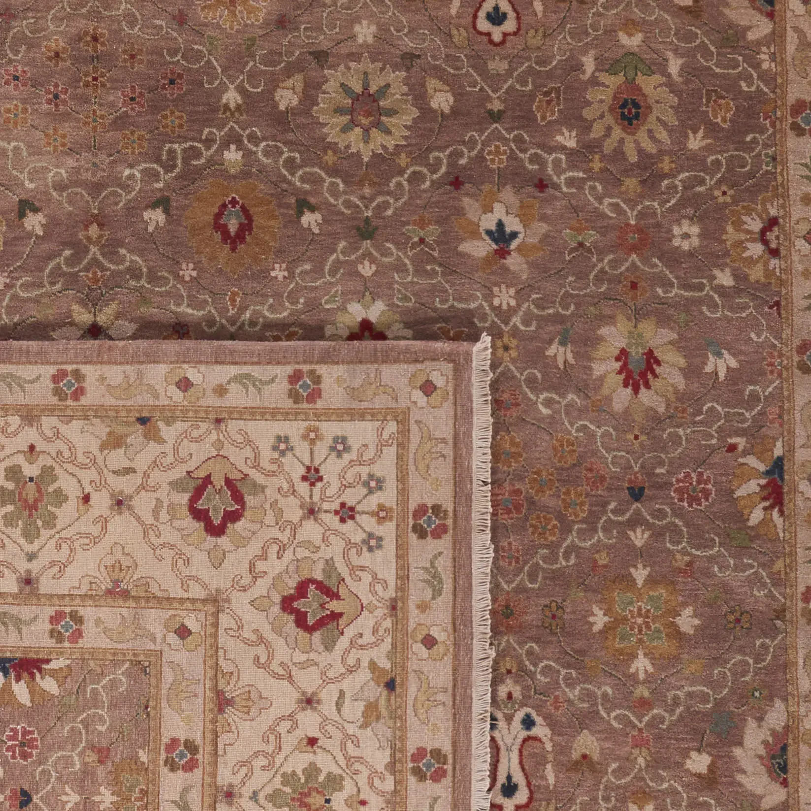 Old World Floral Diamond Bordered Wool Rug