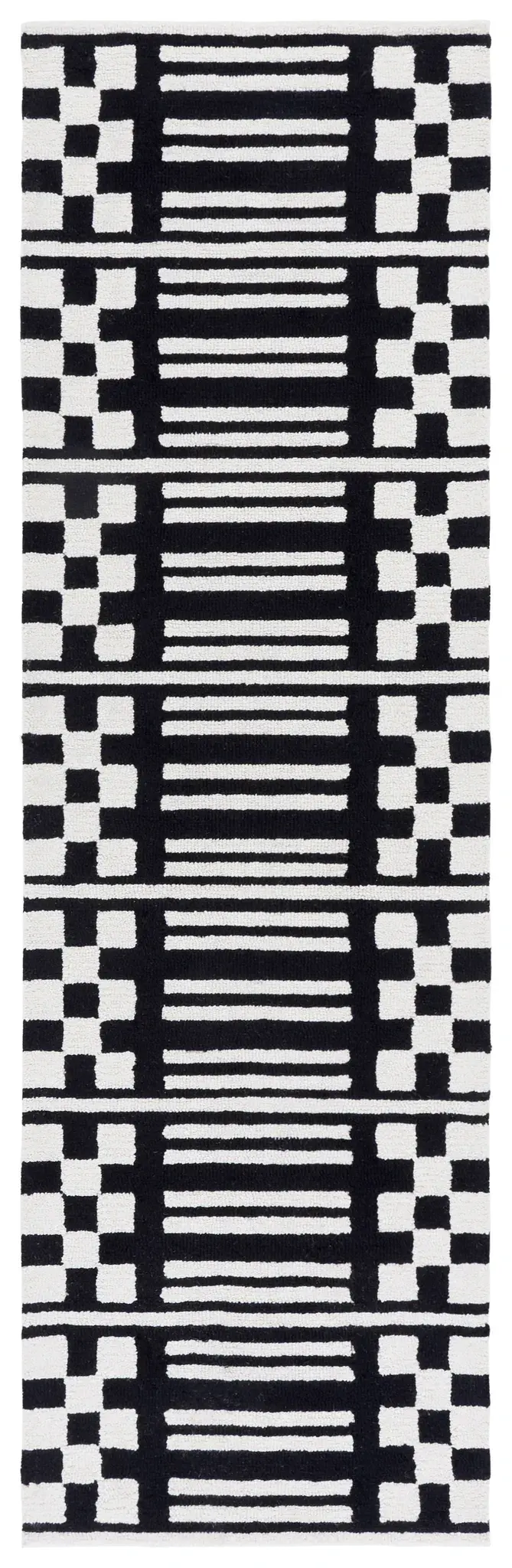 Pine Striped Checkerboard Hand-Tufted Wool Rug