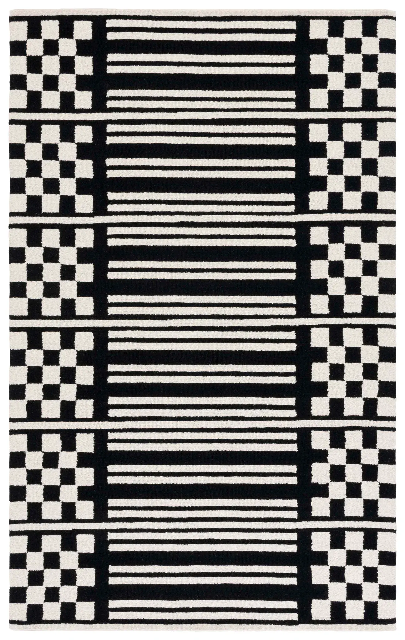 Pine Striped Checkerboard Hand-Tufted Wool Rug