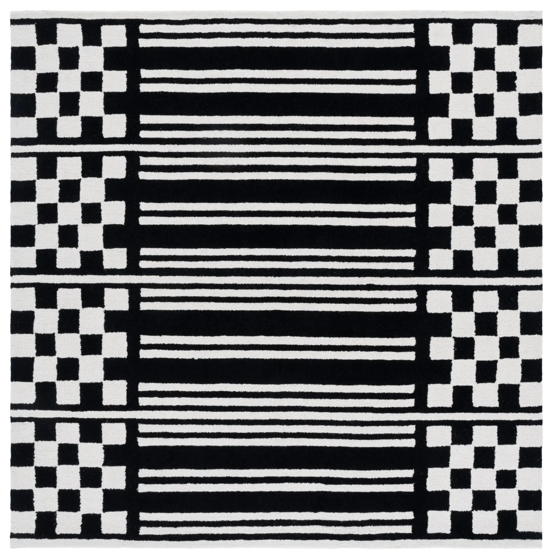 Pine Striped Checkerboard Hand-Tufted Wool Rug