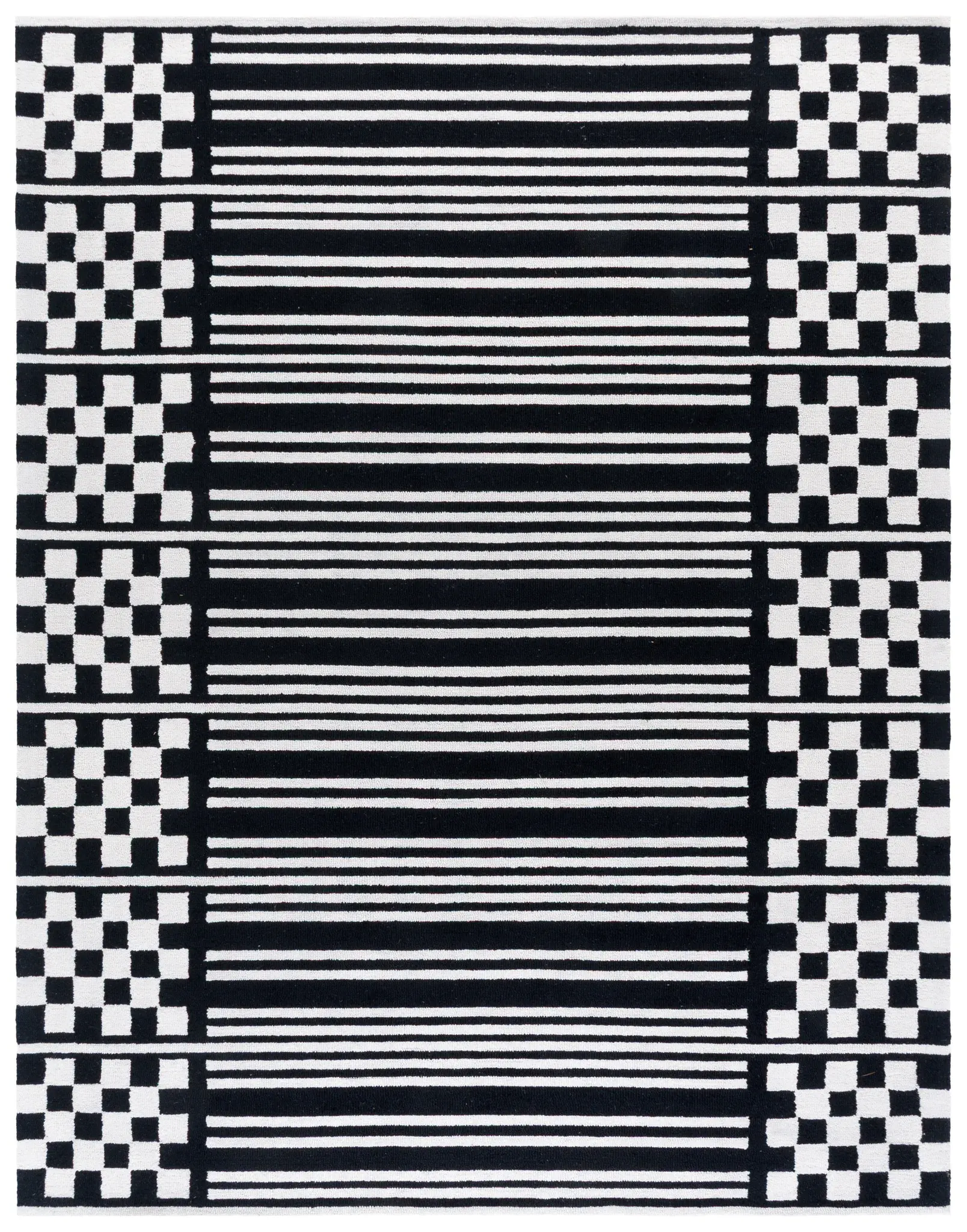 Pine Striped Checkerboard Hand-Tufted Wool Rug