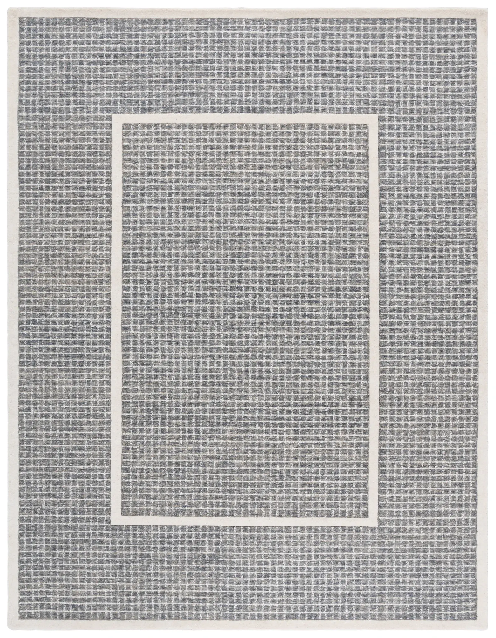 Pine Bordered Grid Hand-Tufted Wool Rug