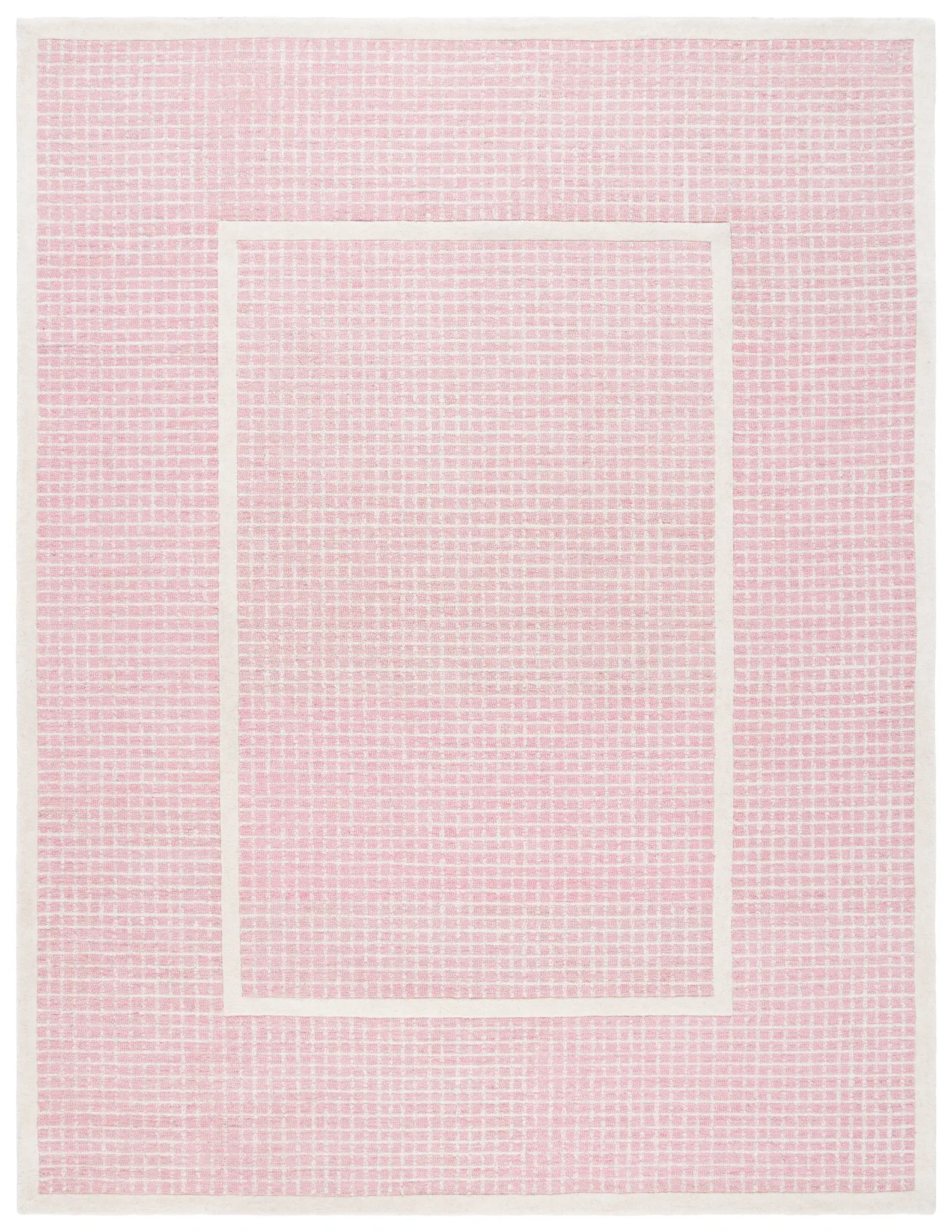 Pine Bordered Grid Hand-Tufted Wool Rug