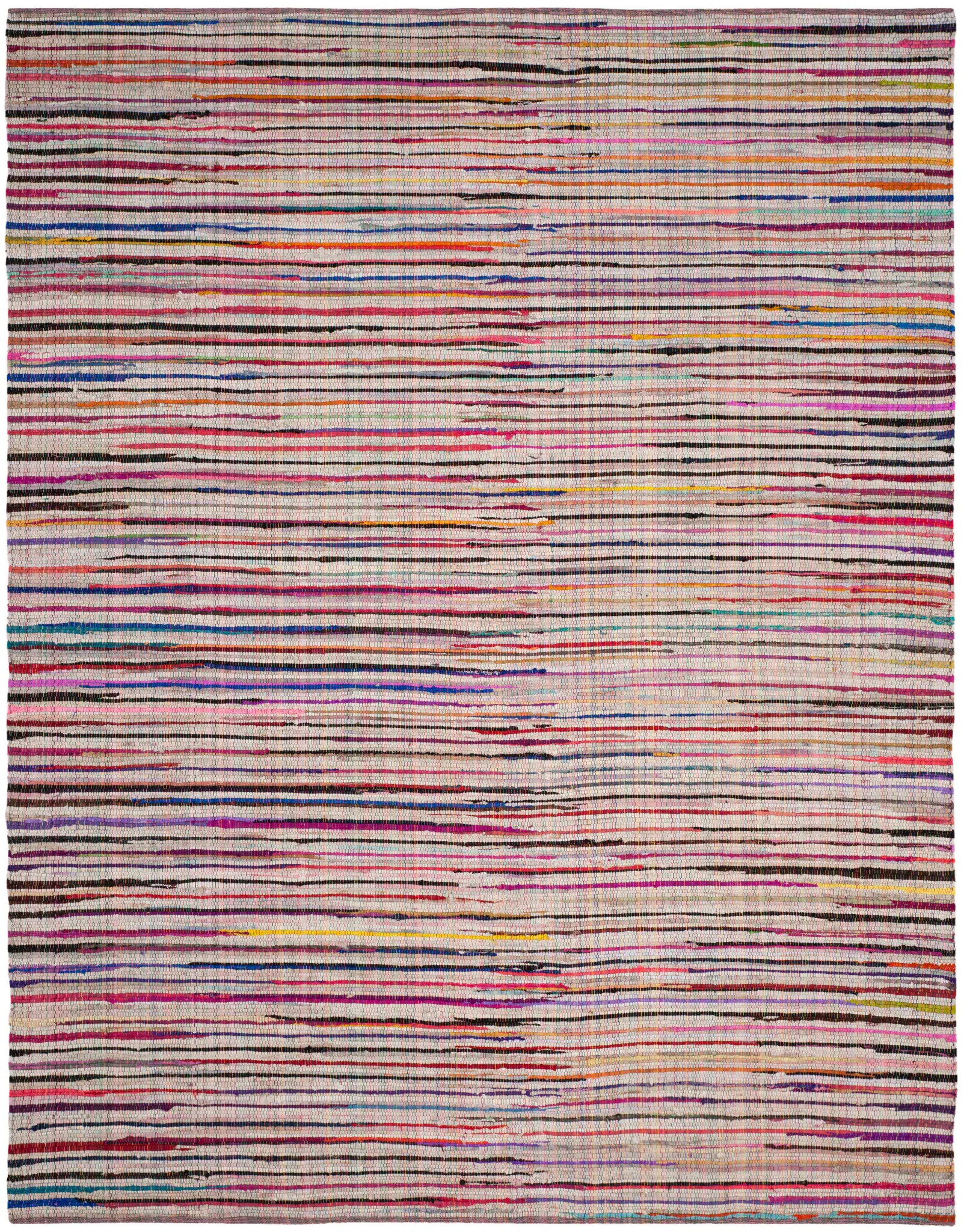 Rag Rug Linear Stripe Hand-Woven Cotton Rug