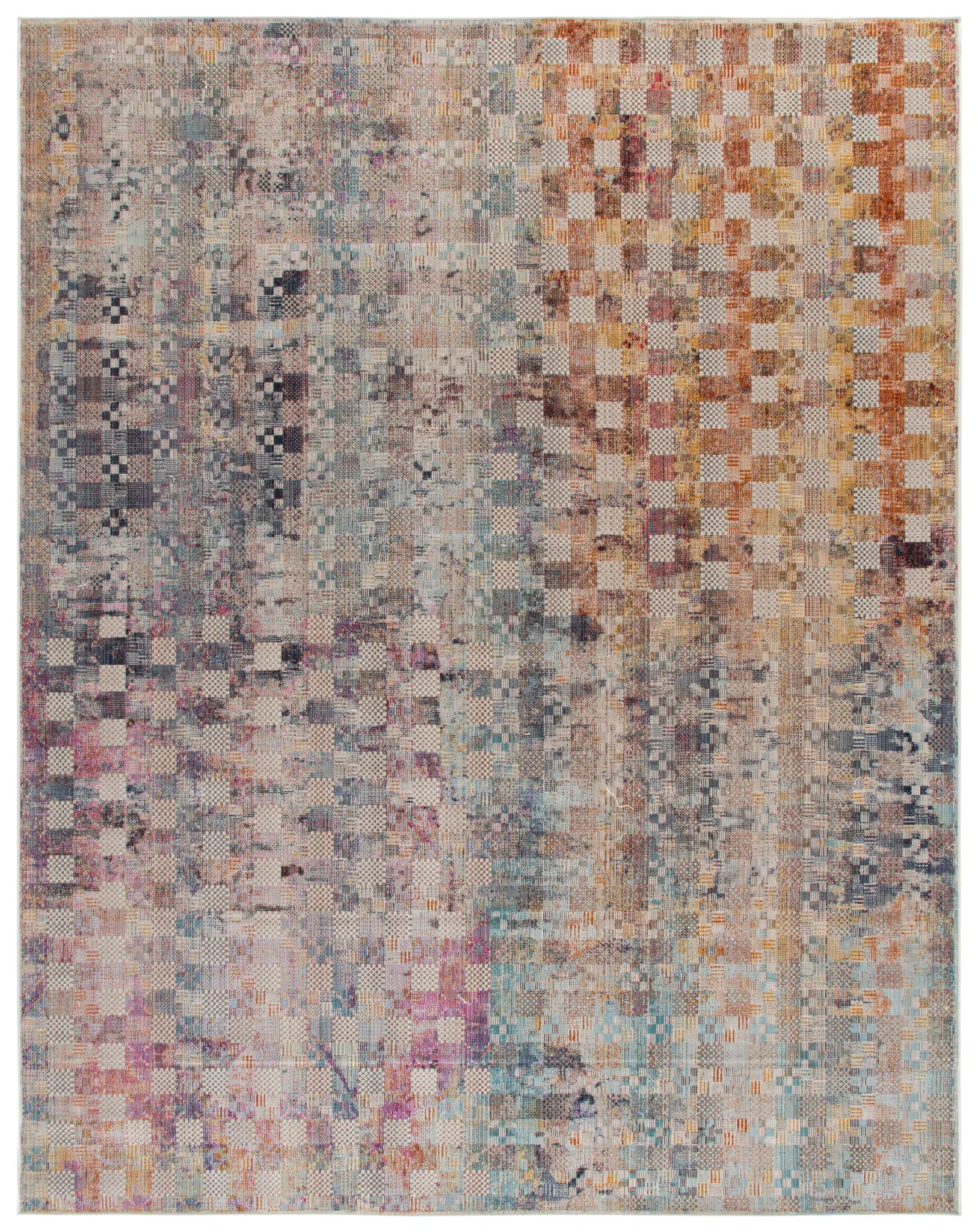 Rainbow Patchwork Grid Outdoor Rug