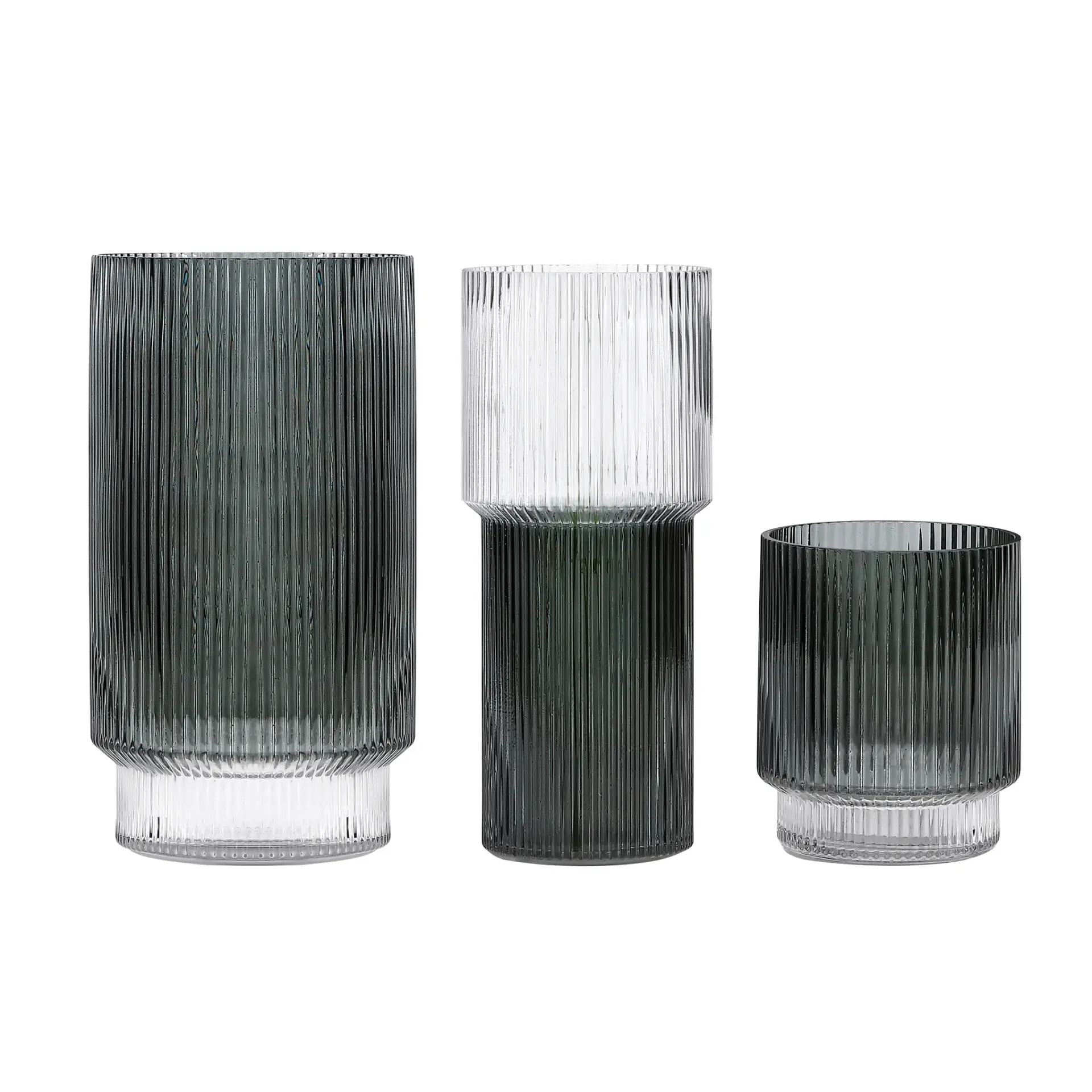 Zinc Three-Piece Fluted Glass Vase Set