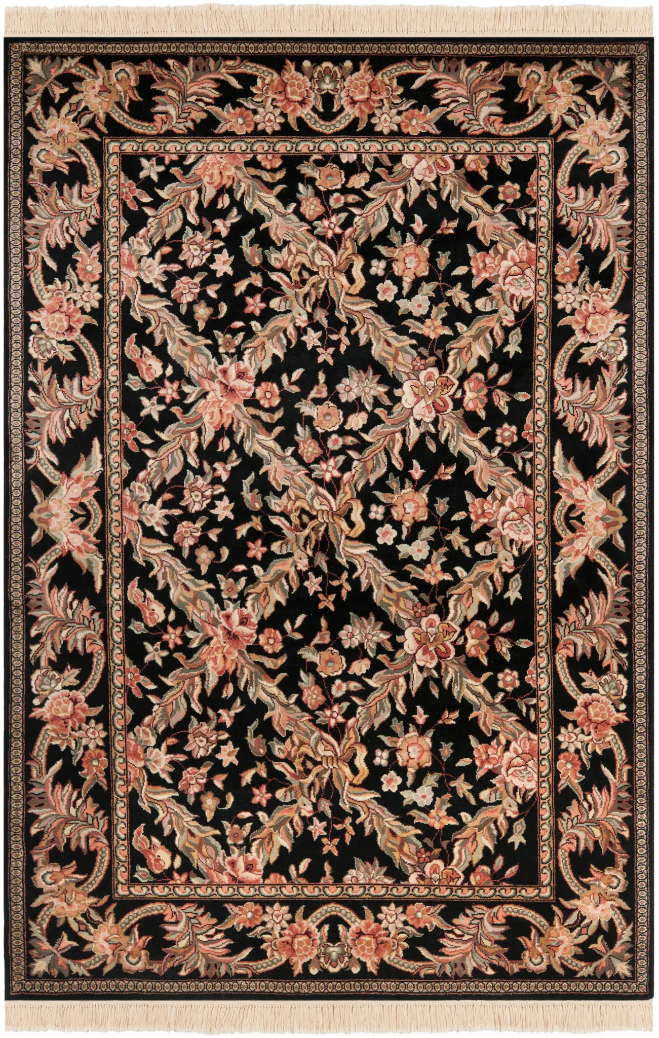 Royal Kerman Floral Lattice Hand-Knotted Wool Rug