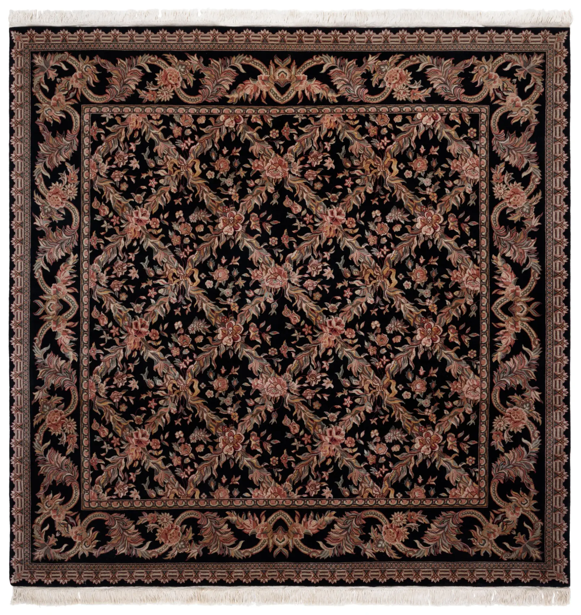 Royal Kerman Floral Lattice Hand-Knotted Wool Rug