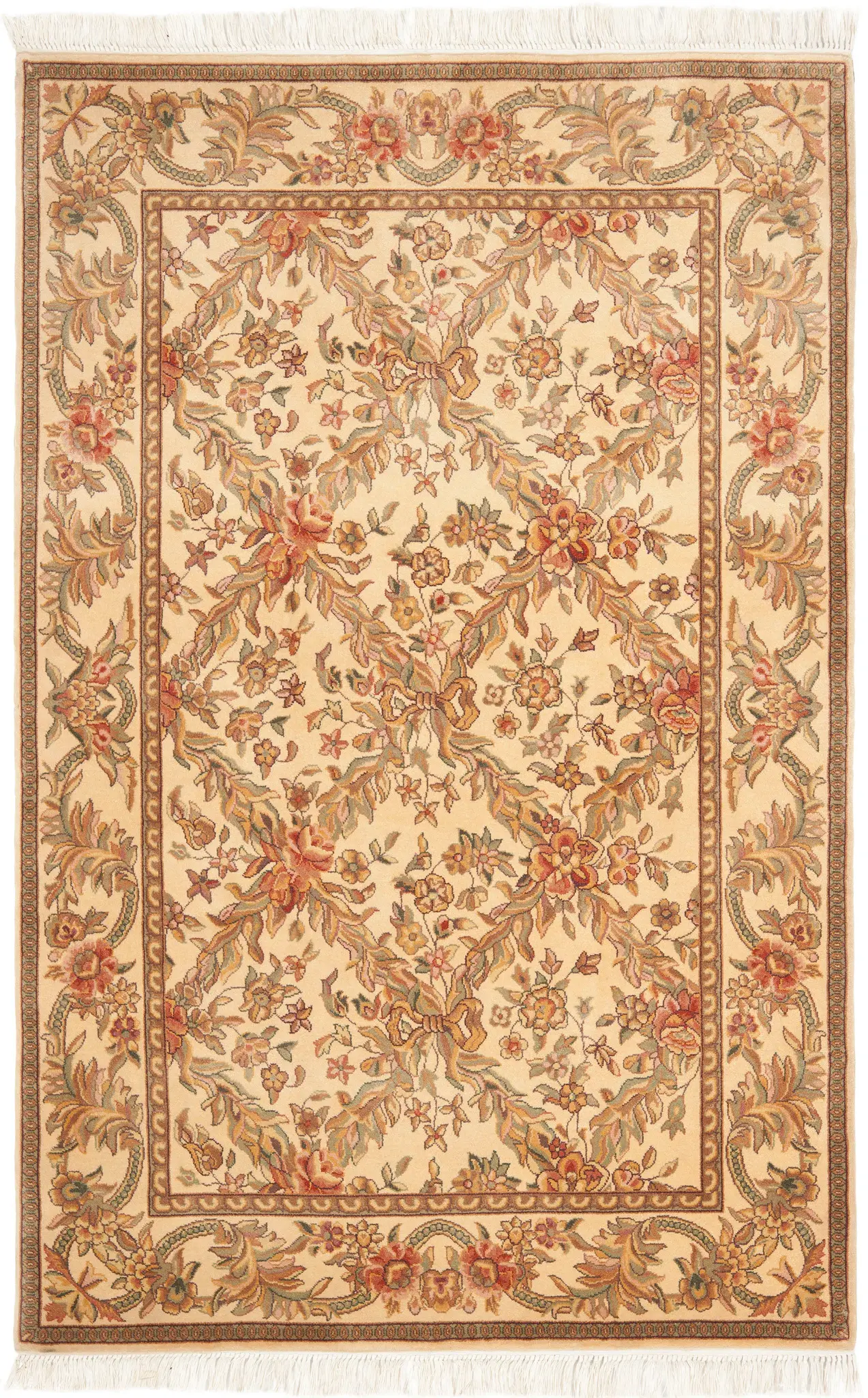Royal Kerman Floral Lattice Hand-Knotted Wool Rug