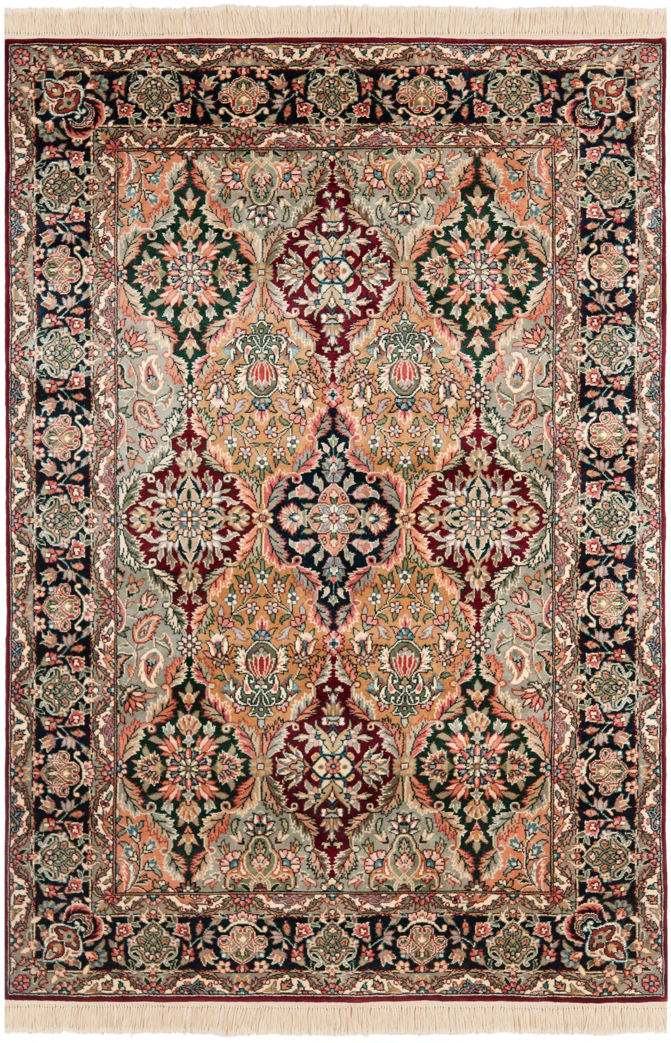 Royal Kerman Medallion Trellis Hand-Knotted Wool Rug