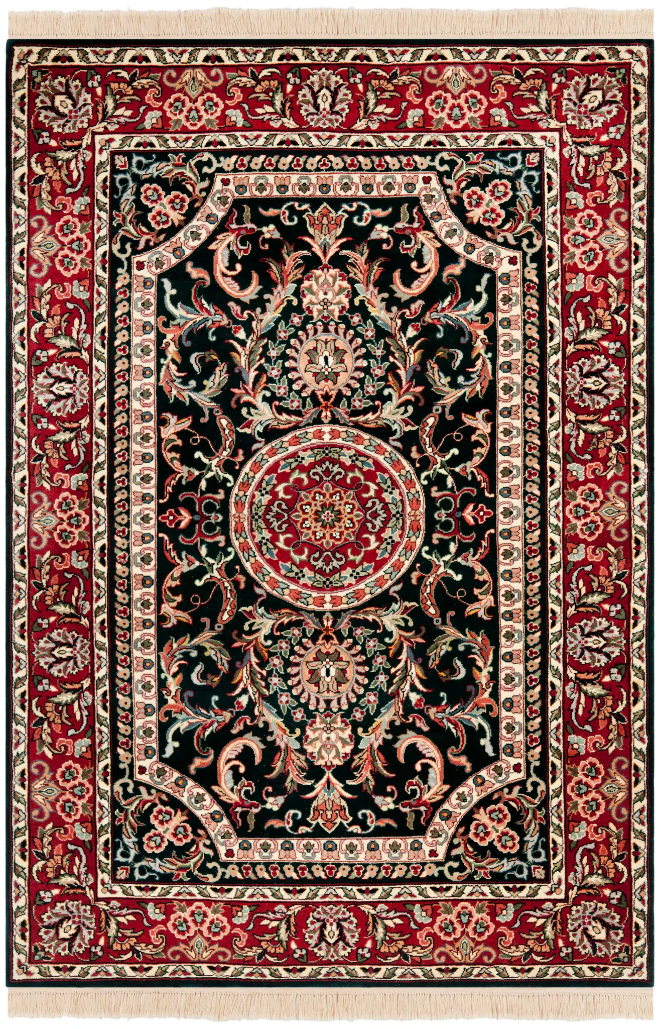 Royal Kerman Medallion Floral Hand-Knotted Wool Rug