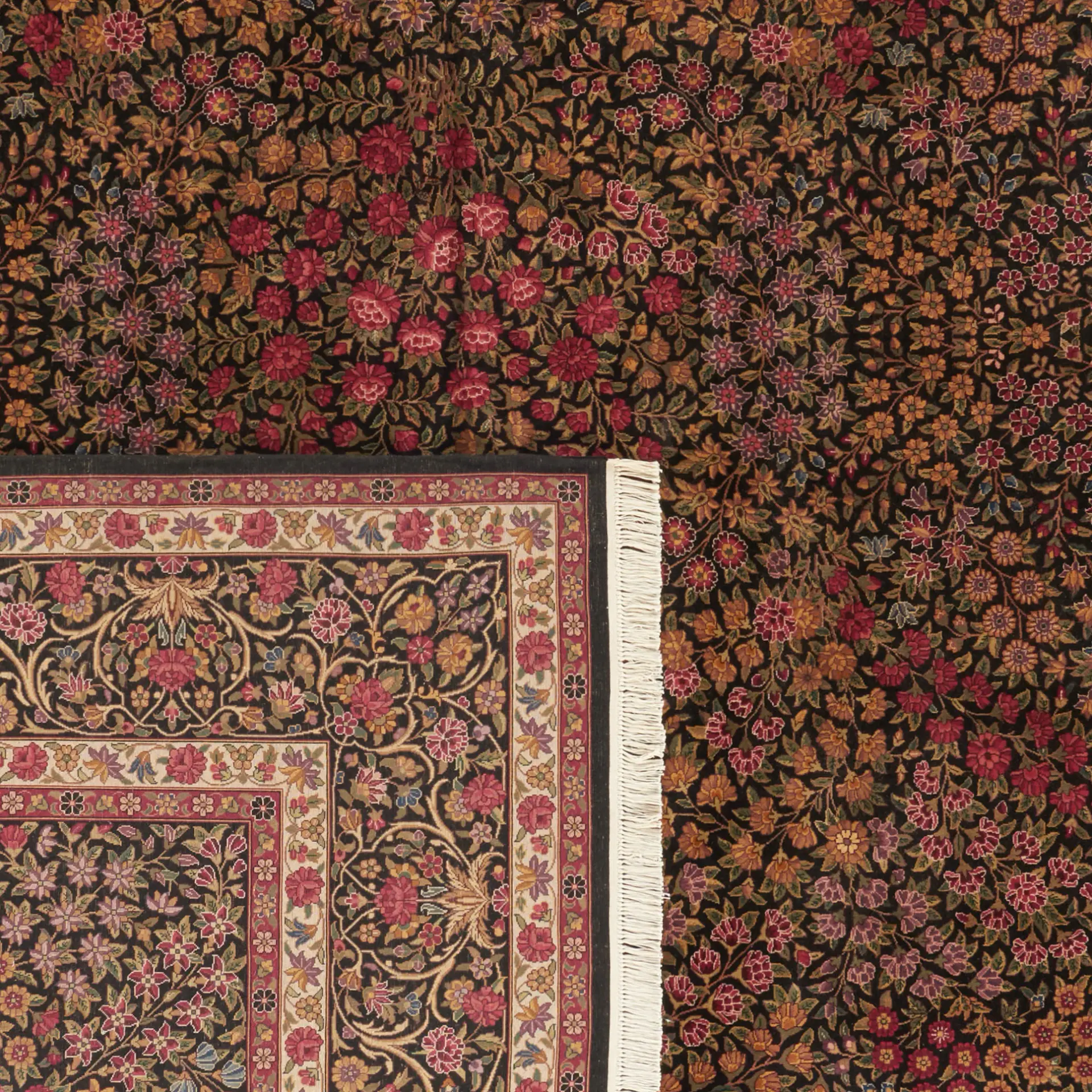 Royal Kerman Floral Vine Hand-Knotted Wool Rug