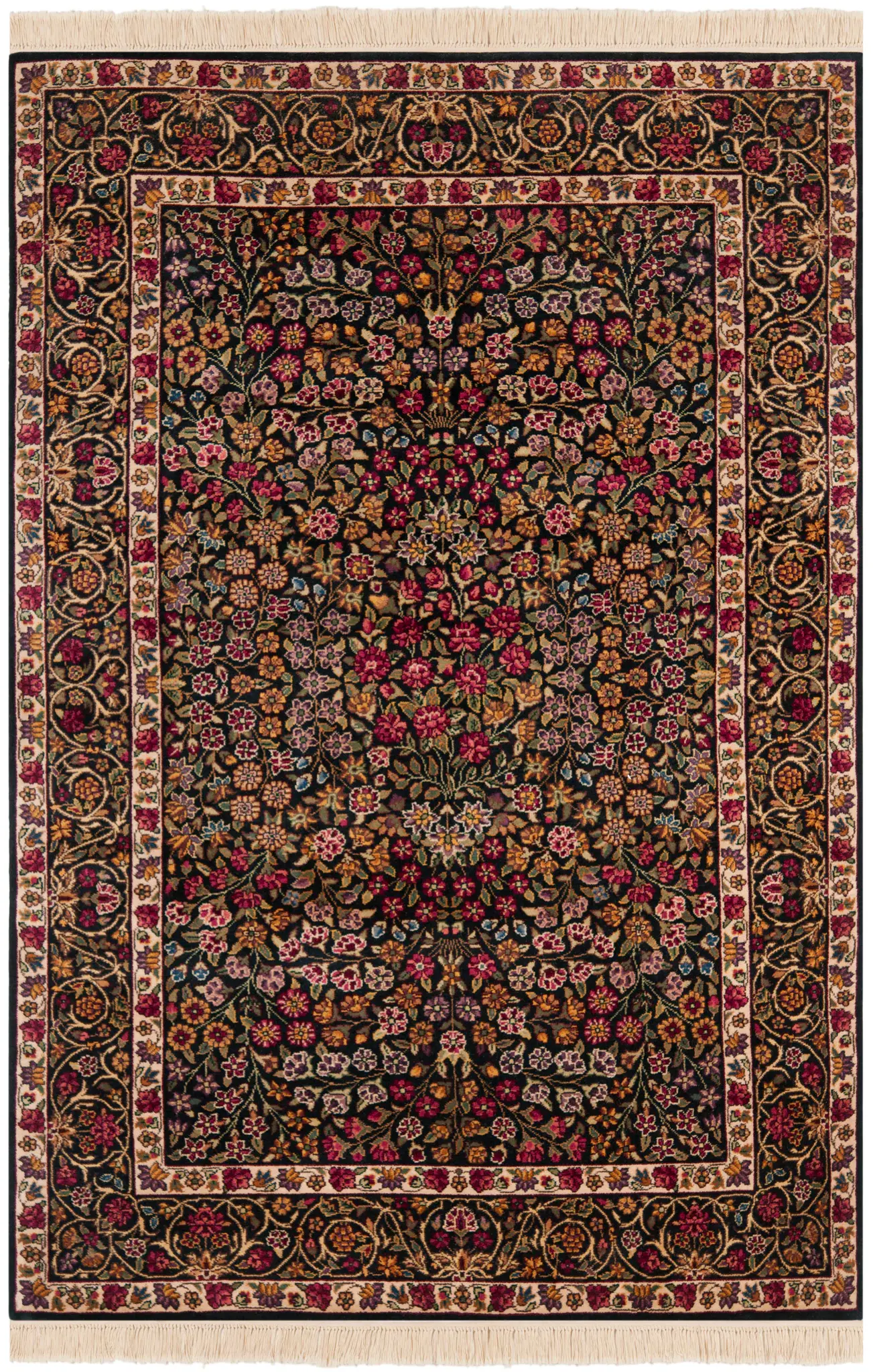 Royal Kerman Floral Vine Hand-Knotted Wool Rug