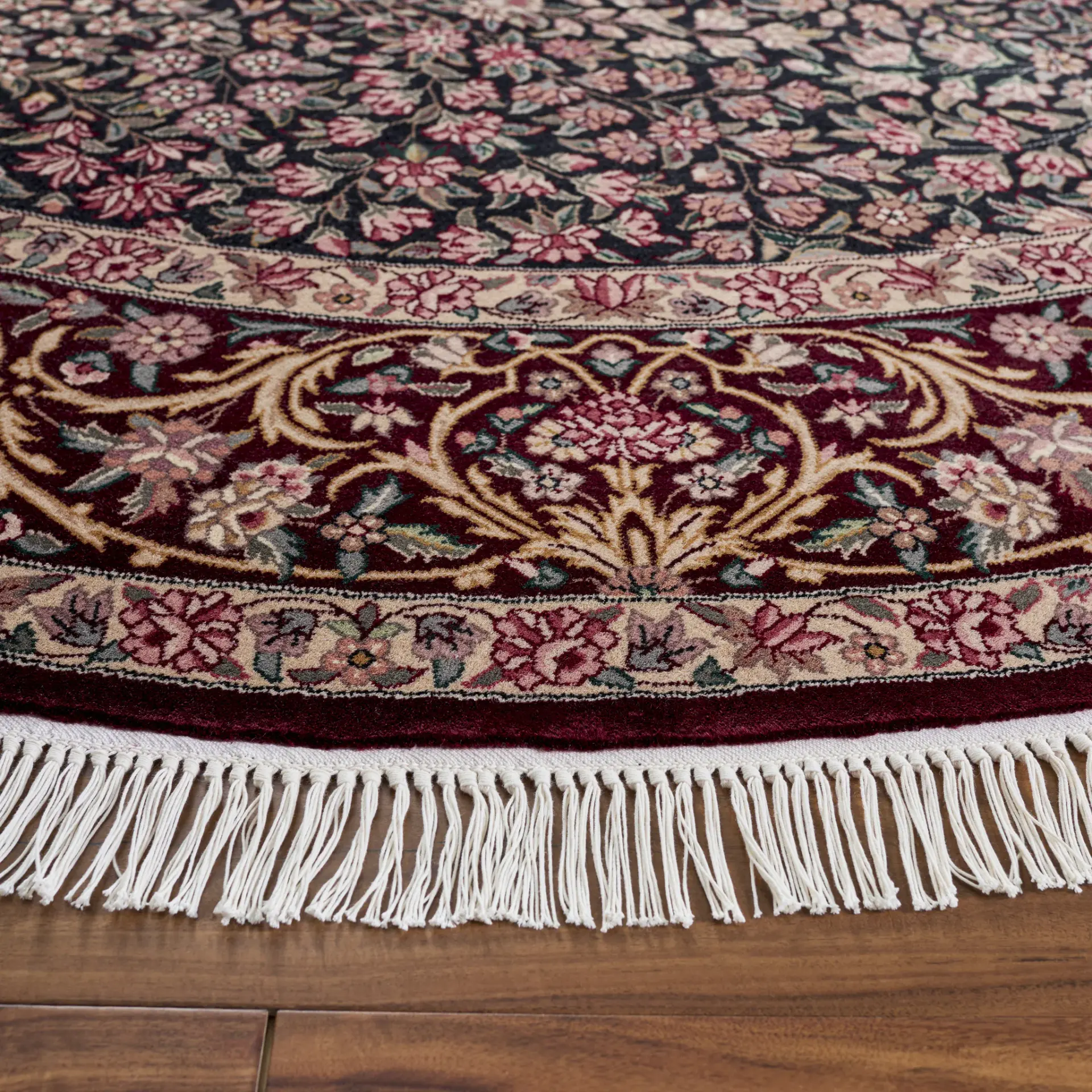 Royal Kerman Floral Bordered Hand-Knotted Wool Rug