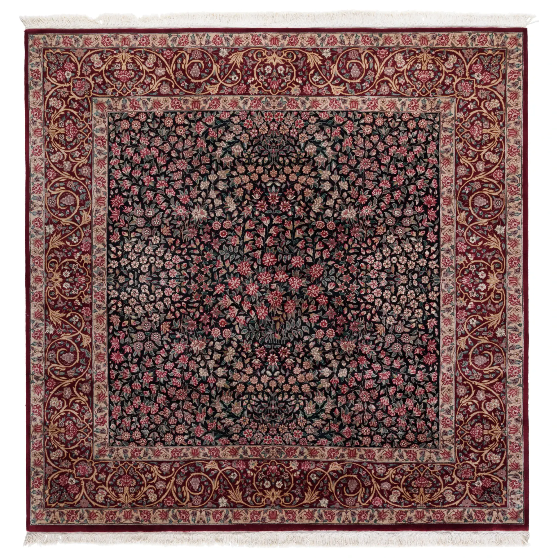 Royal Kerman Floral Bordered Hand-Knotted Wool Rug