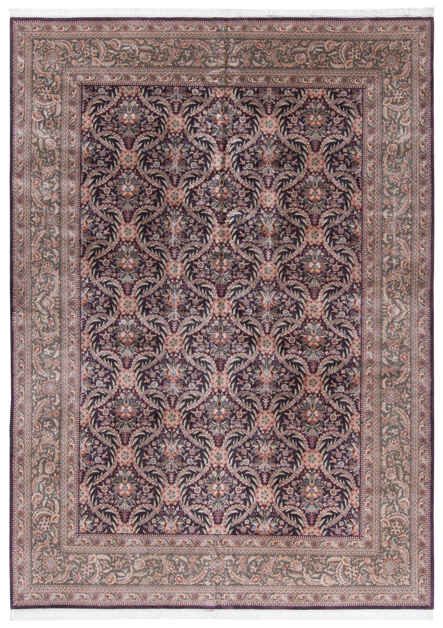Royal Kerman Floral Trellis Hand-Knotted Wool Rug