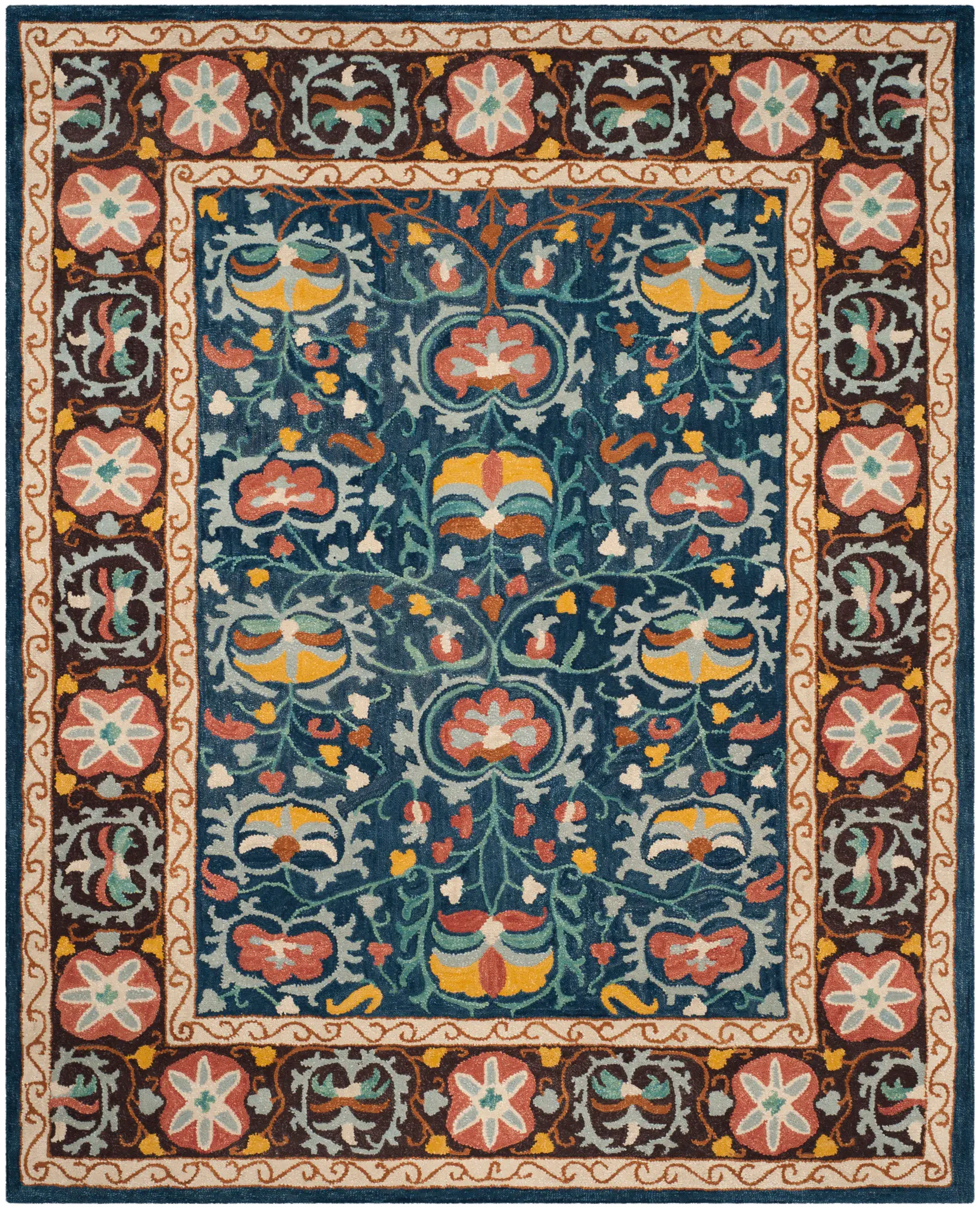 Roslyn Floral Border Hand-Tufted Wool Rug