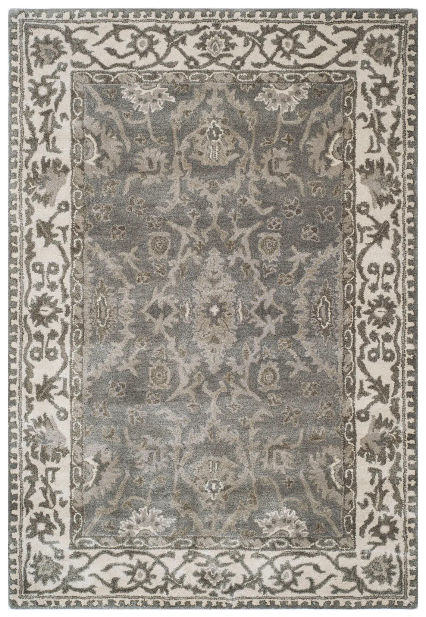 Royalty Palmette Bordered Hand-Tufted Wool Rug
