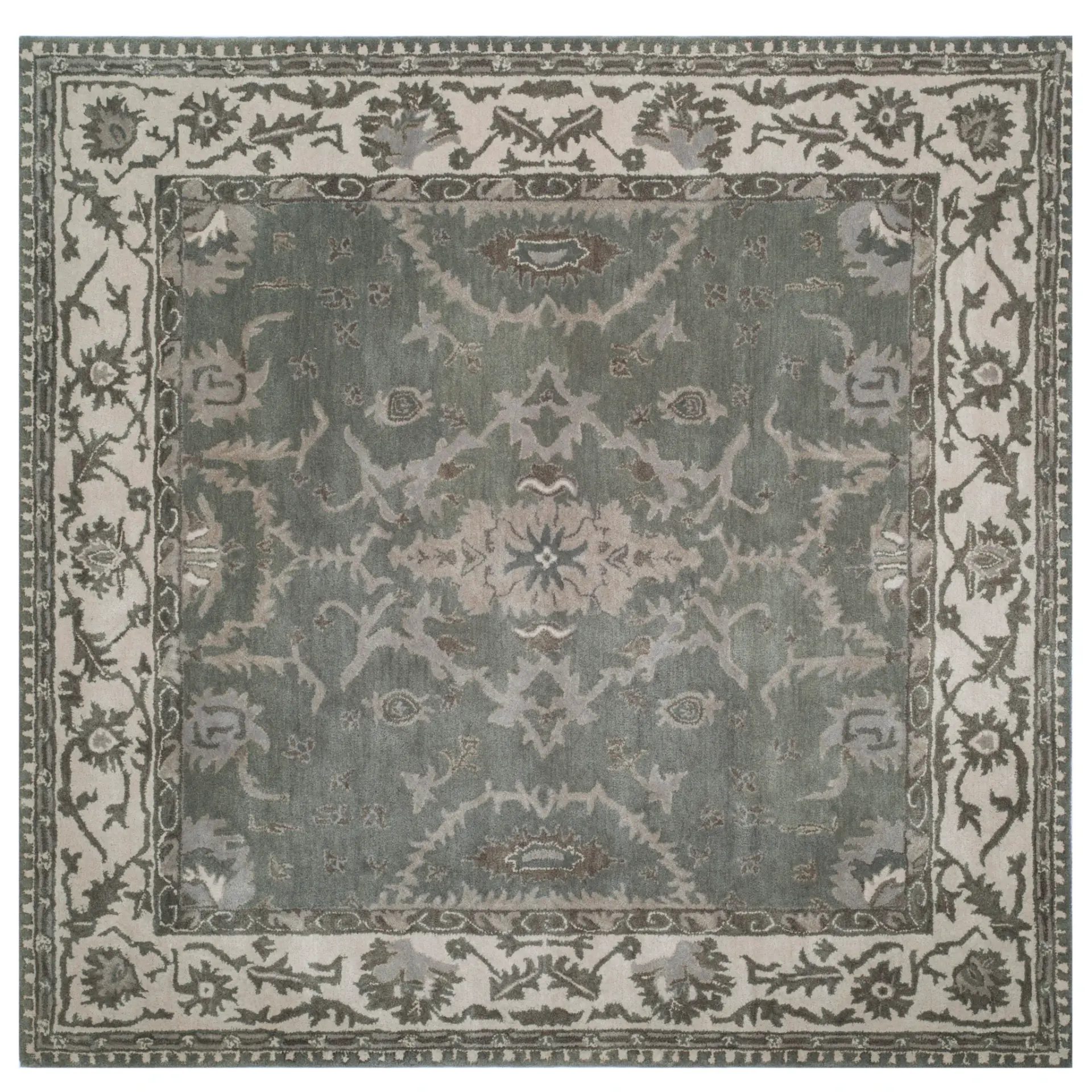 Royalty Palmette Bordered Hand-Tufted Wool Rug