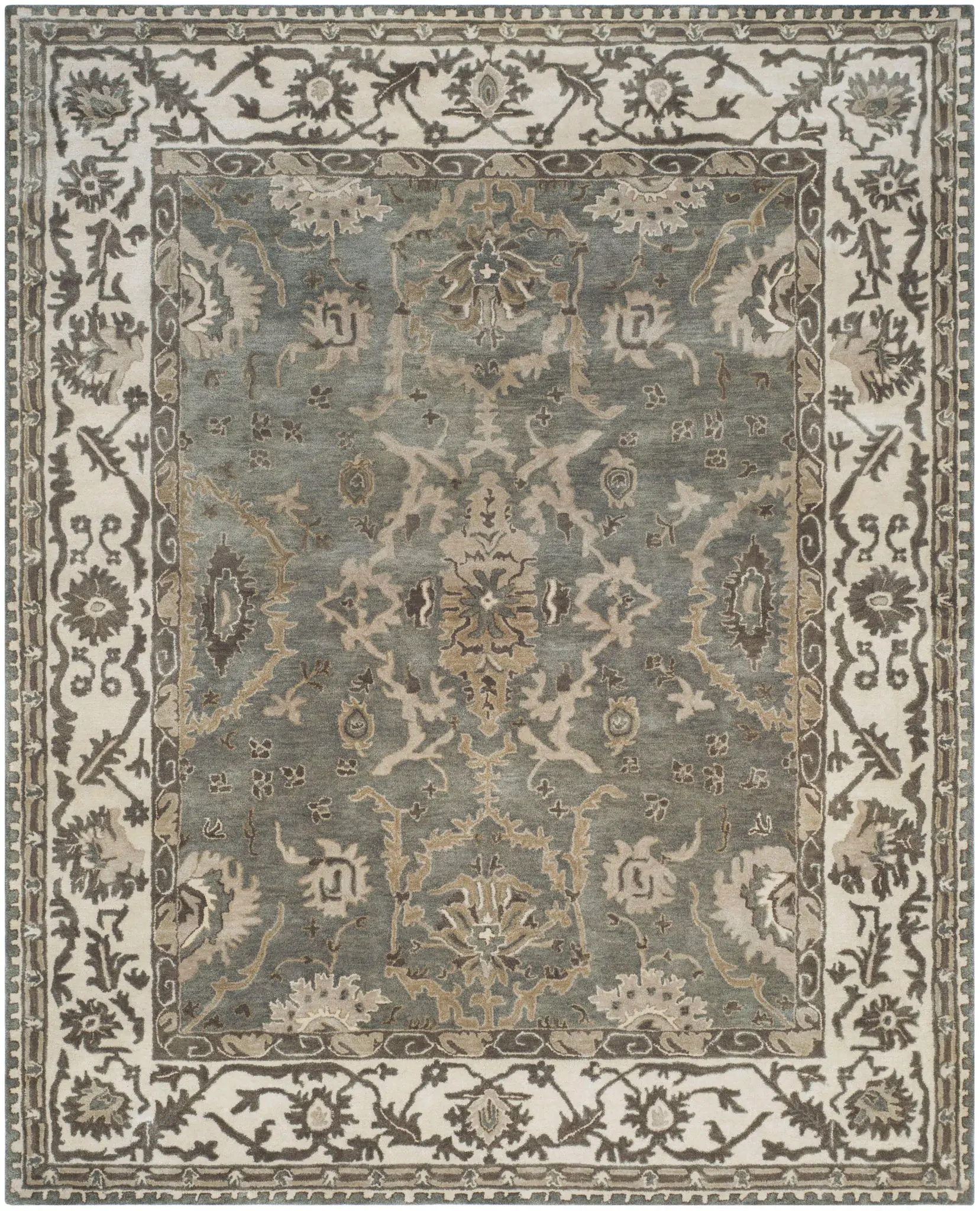Royalty Palmette Bordered Hand-Tufted Wool Rug