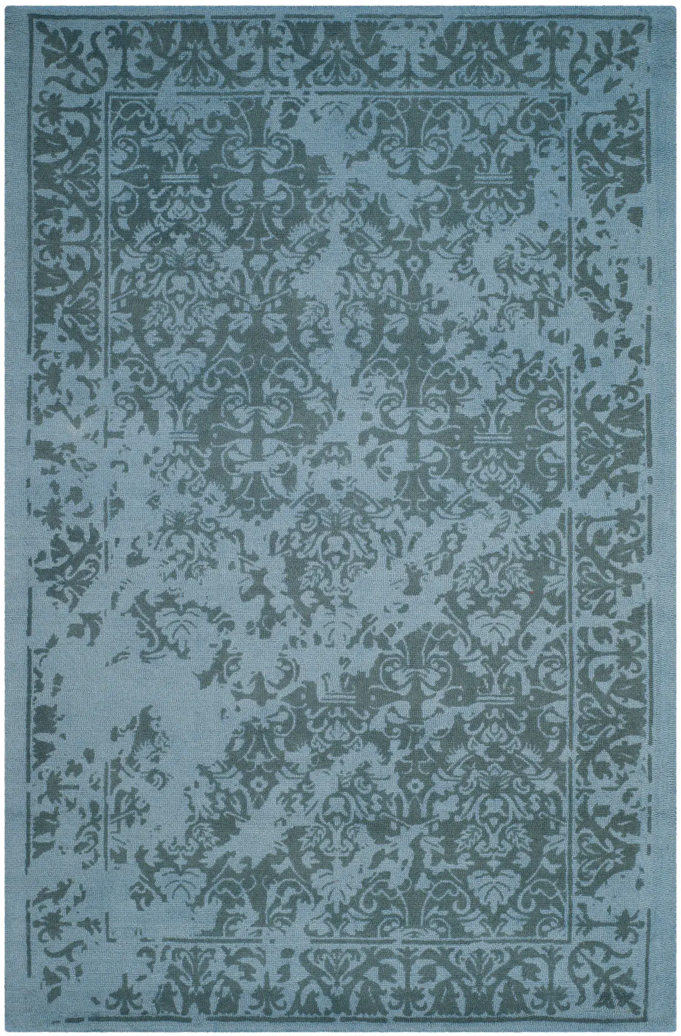 Restoration Vintage Distressed Damask Hand-Tufted Wool Rug