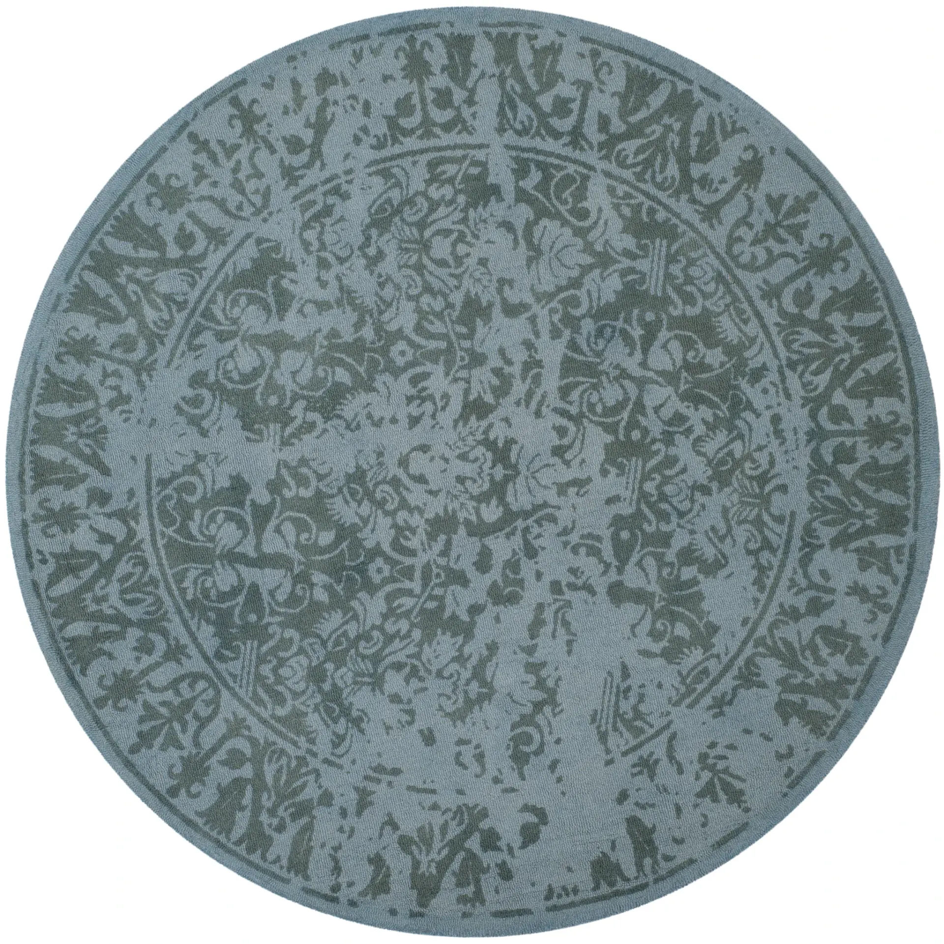 Restoration Vintage Distressed Damask Hand-Tufted Wool Rug