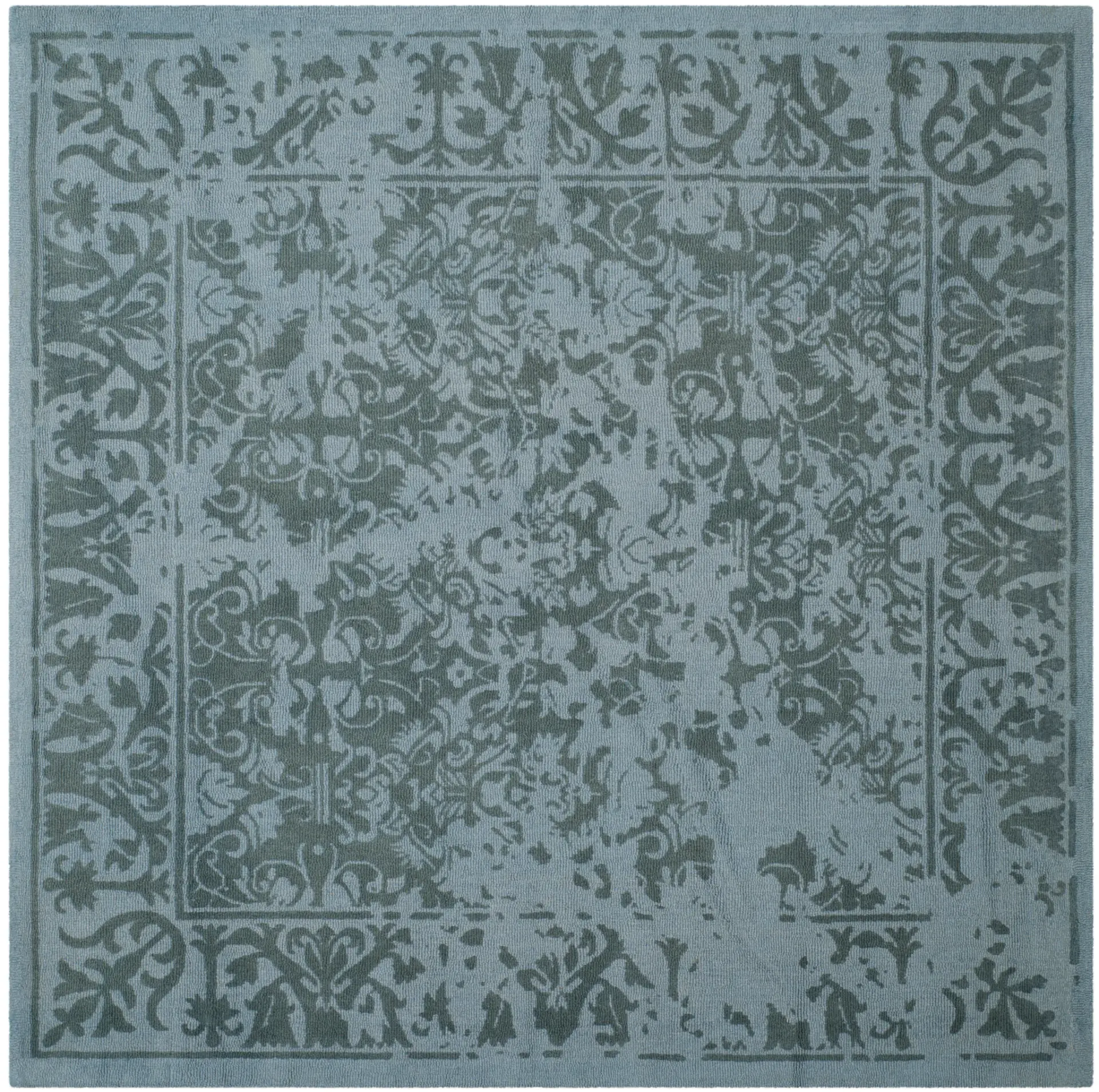 Restoration Vintage Distressed Damask Hand-Tufted Wool Rug