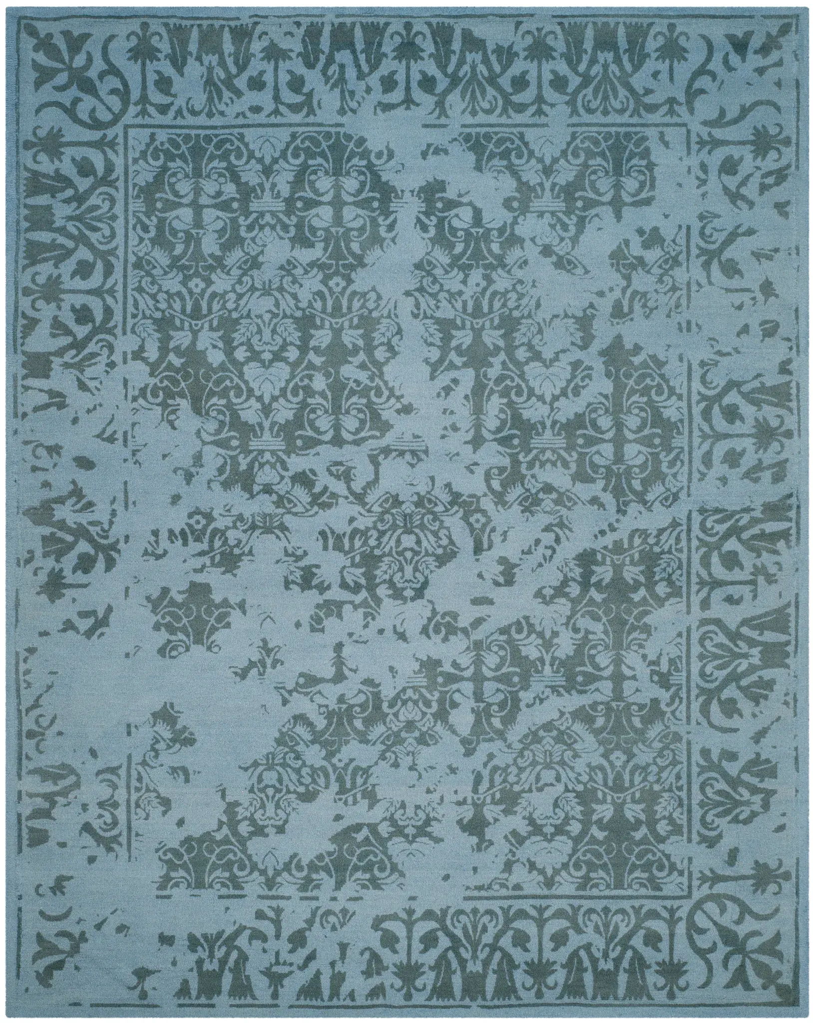 Restoration Vintage Distressed Damask Hand-Tufted Wool Rug