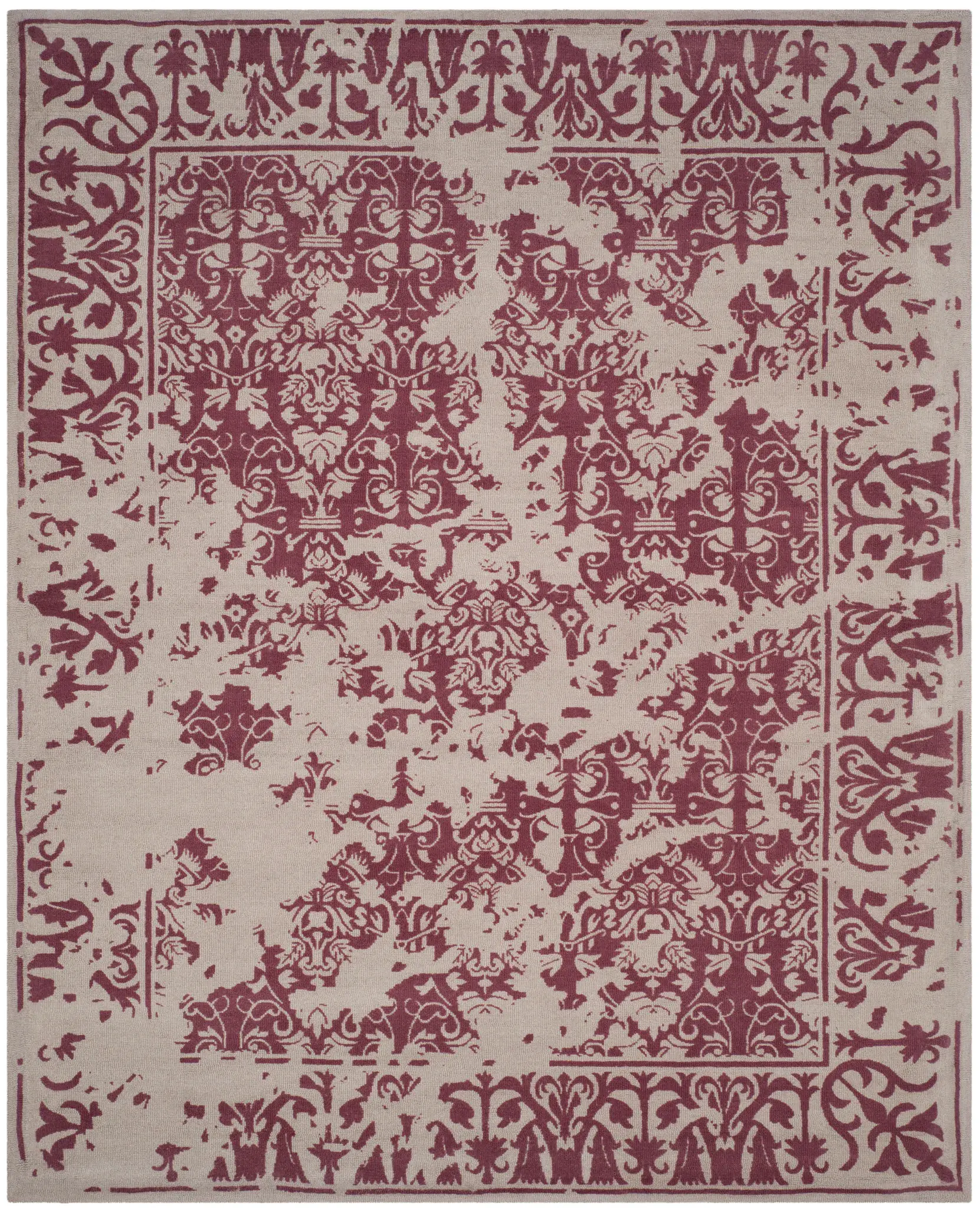 Restoration Vintage Distressed Damask Hand-Tufted Wool Rug