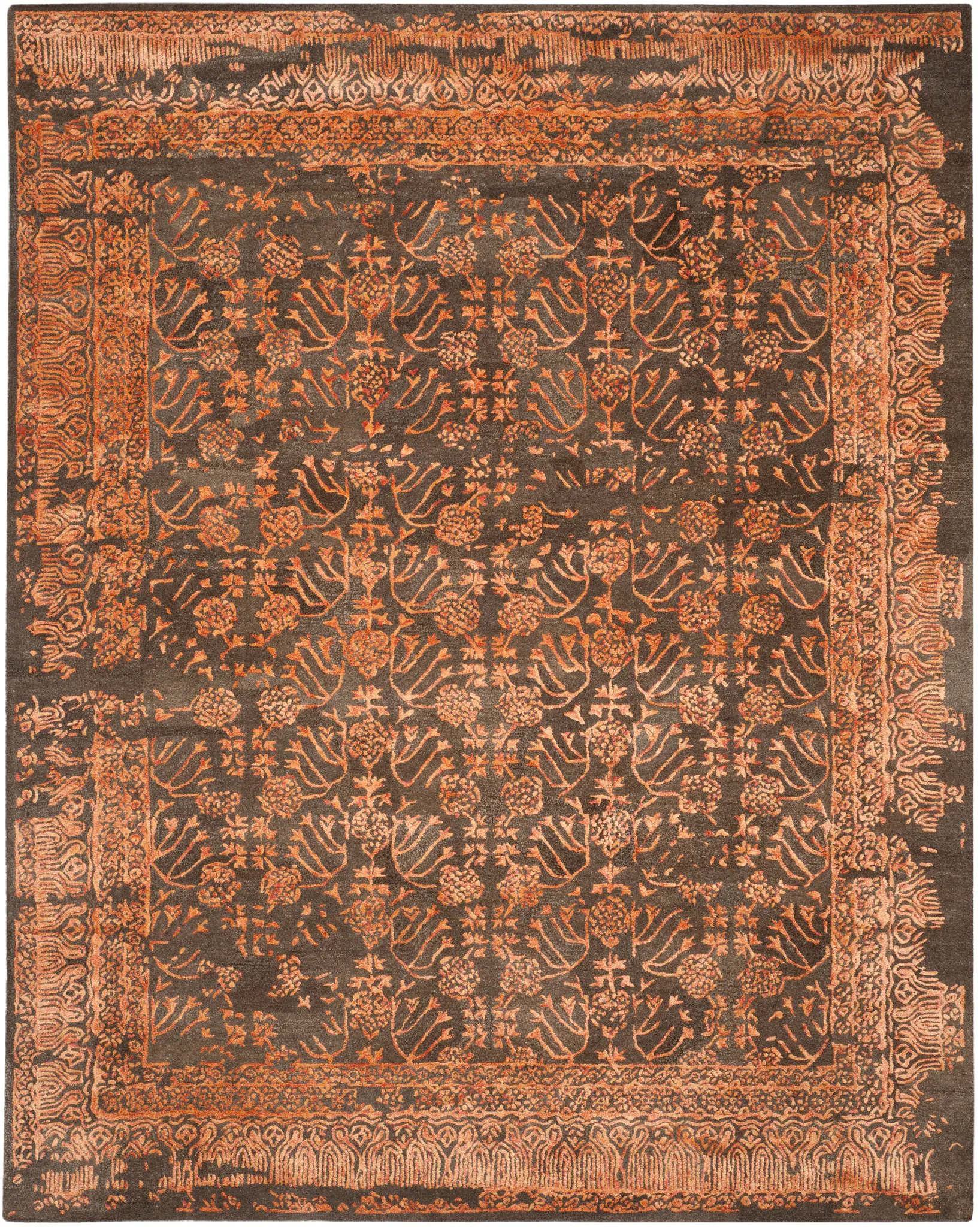 Sapphire Botanical Bordered Hand-Tufted Rug