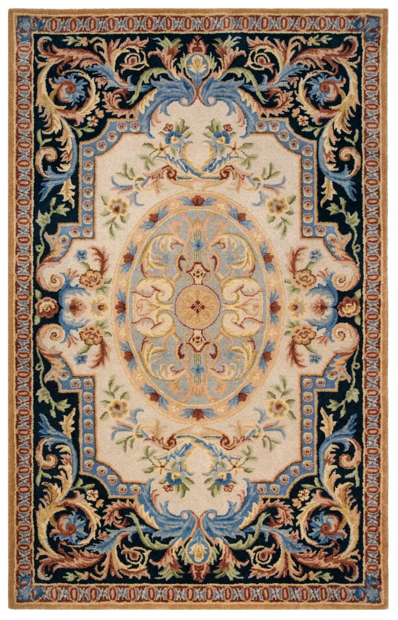 Savonnerie Scrollwork Medallion Hand-Tufted Wool Rug