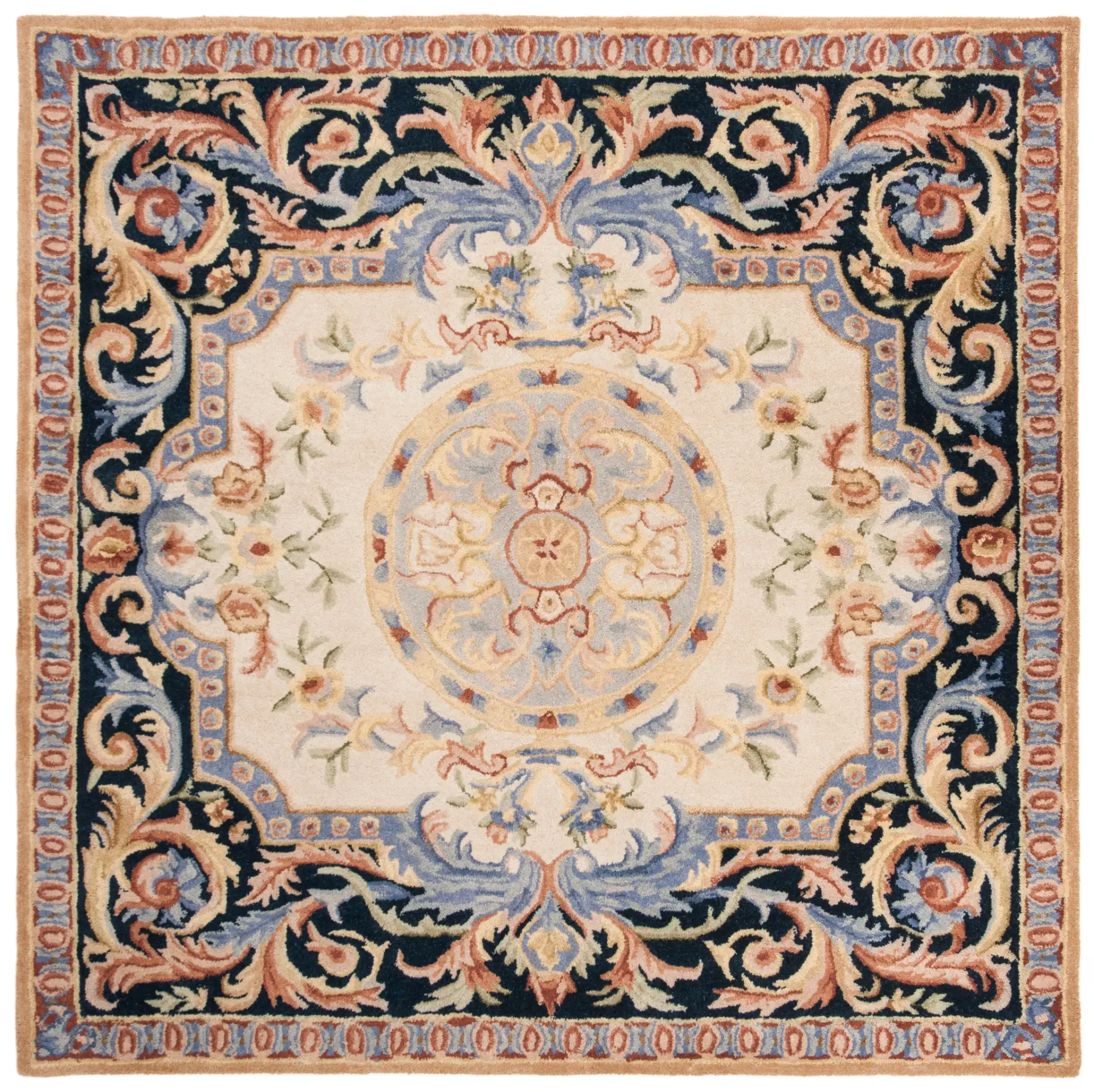 Savonnerie Scrollwork Medallion Hand-Tufted Wool Rug