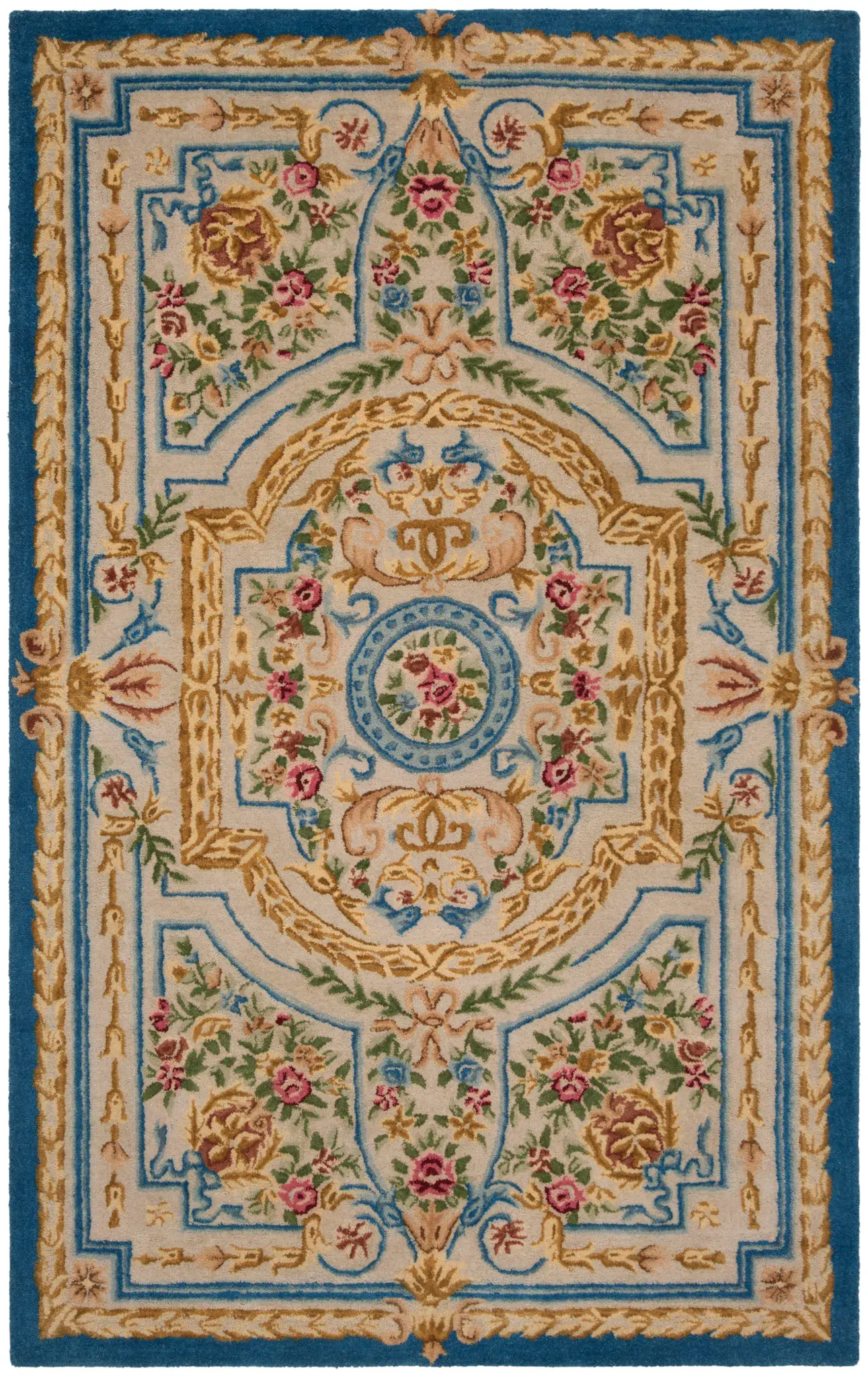 Savonnerie Floral Garland Hand-Tufted Wool Rug