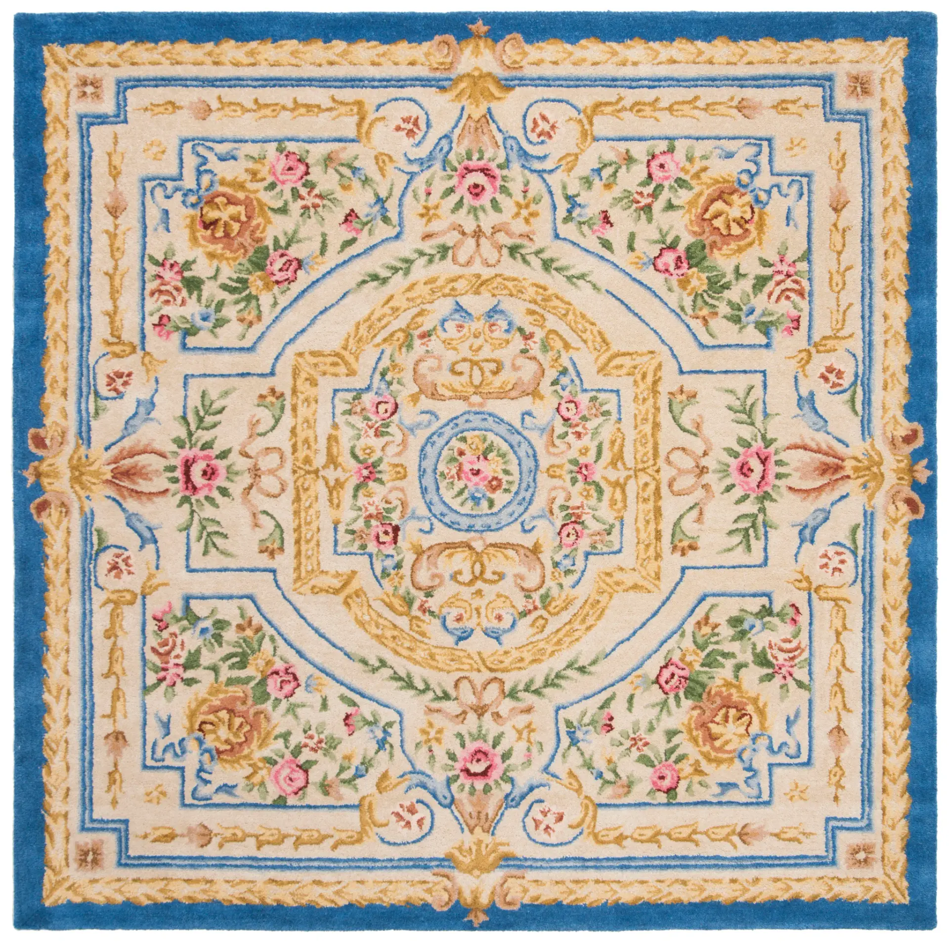 Savonnerie Floral Garland Hand-Tufted Wool Rug