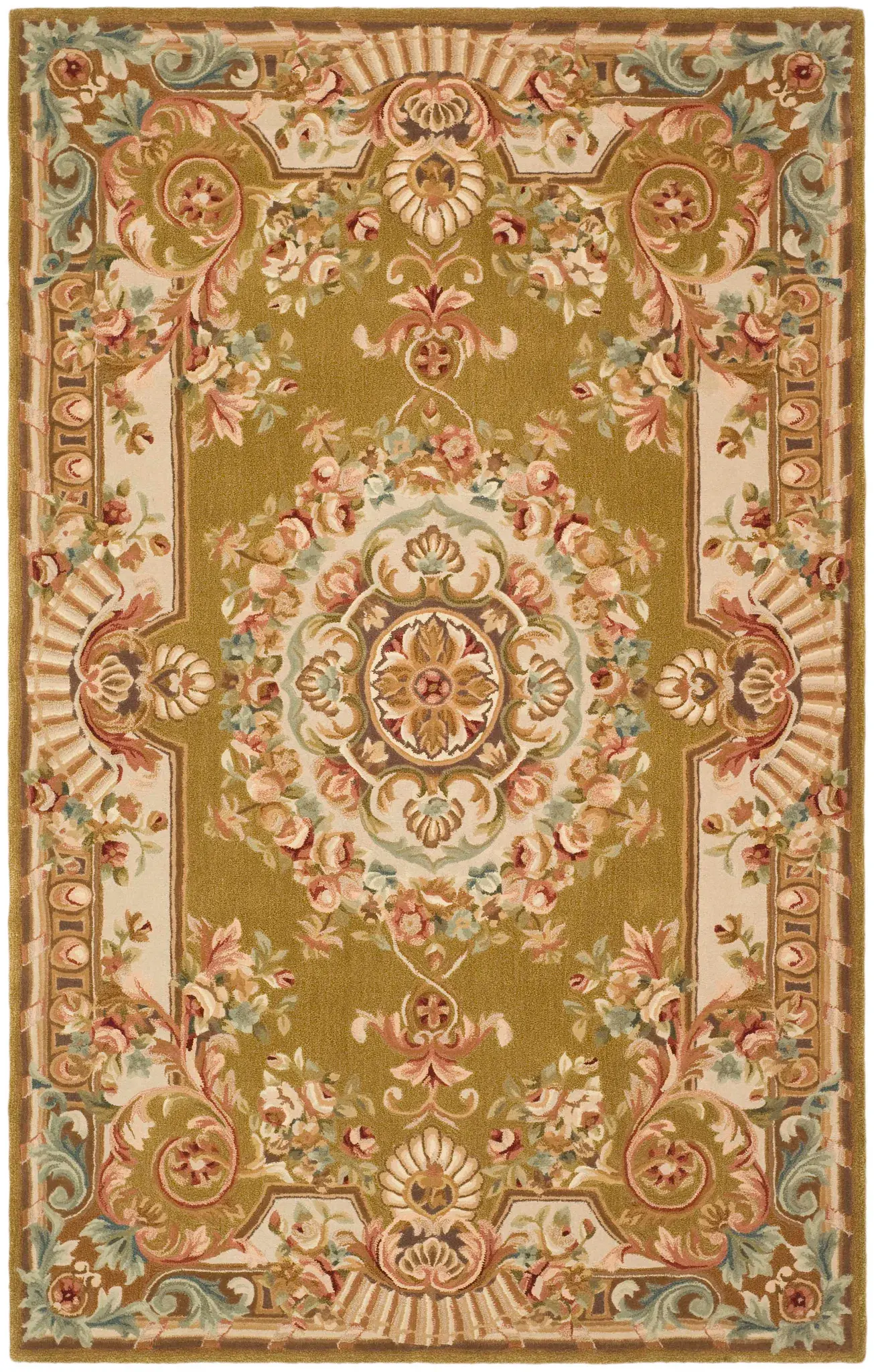 Savonnerie Floral Rosette Hand-Tufted Wool Rug
