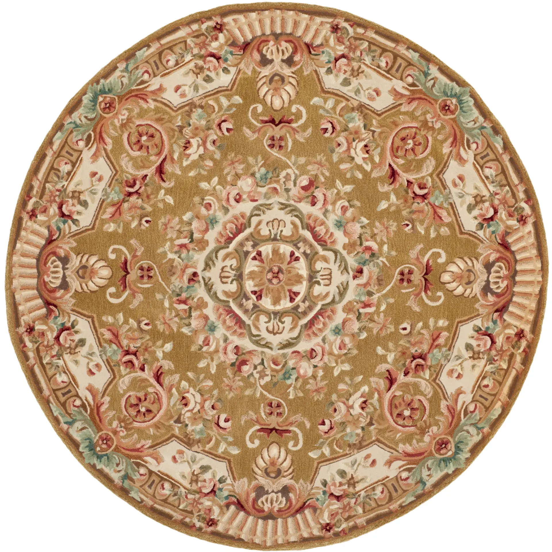 Savonnerie Floral Rosette Hand-Tufted Wool Rug