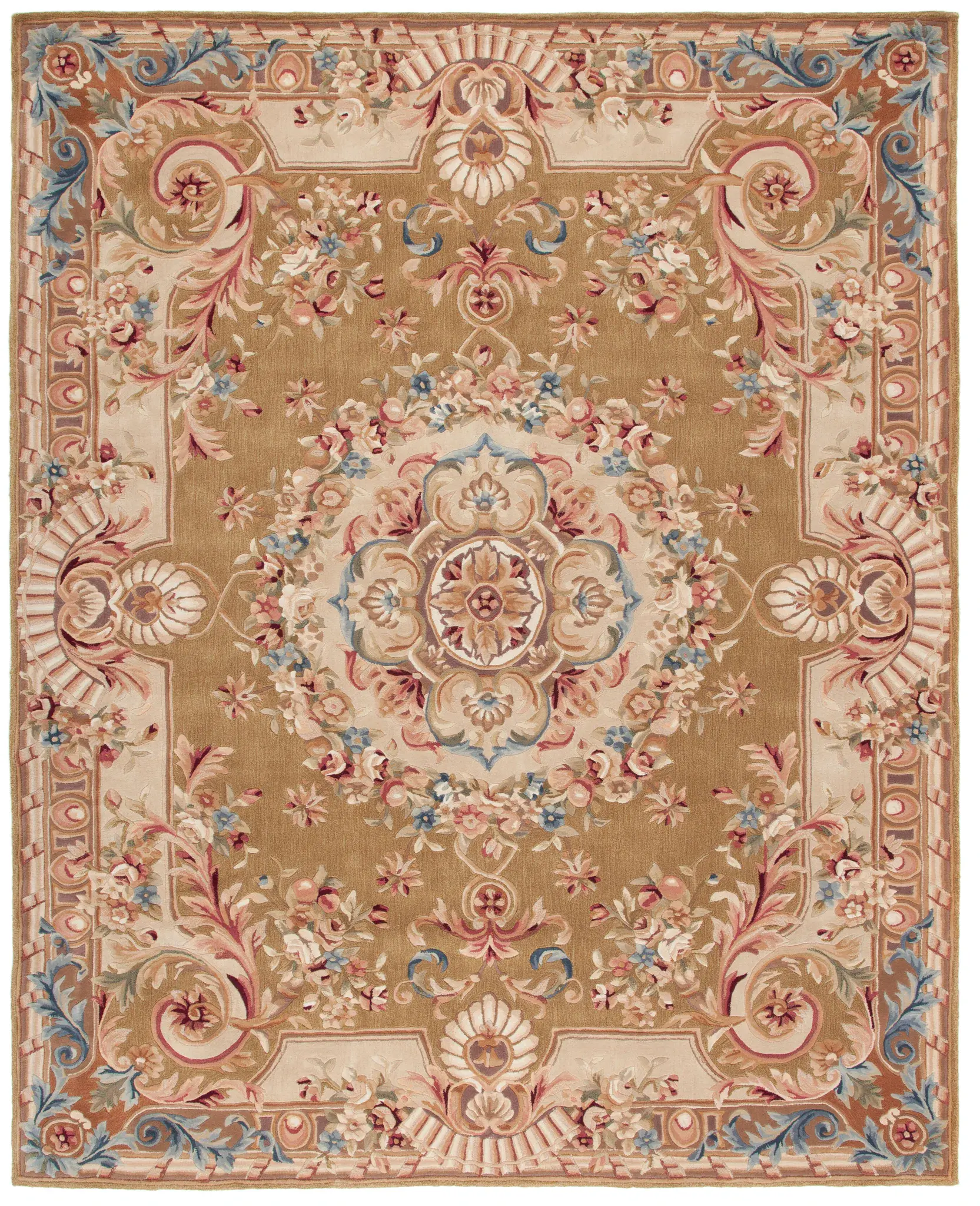 Savonnerie Floral Rosette Hand-Tufted Wool Rug